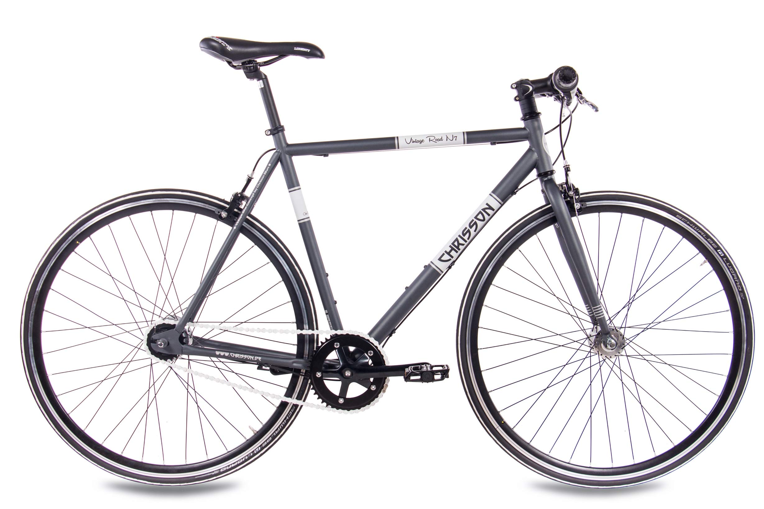 CHRISSON 28 Zoll Retro Rennrad Vintage Bike - Vintage Road N7 anthrazit 52 cm mit 7 Gang Nexus Nabenschaltung, Urban Old School Fahrrad für Damen und Herren