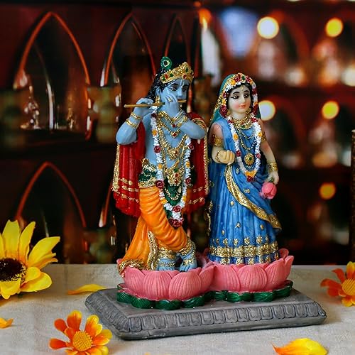 Miniatura 3 de alikiki Regalo de boda indio Radha Krishna – 5.7 pulgadas de alto, estatua de Radha Krishna Murti, estatua de ídolo de Murti para pareja india,
