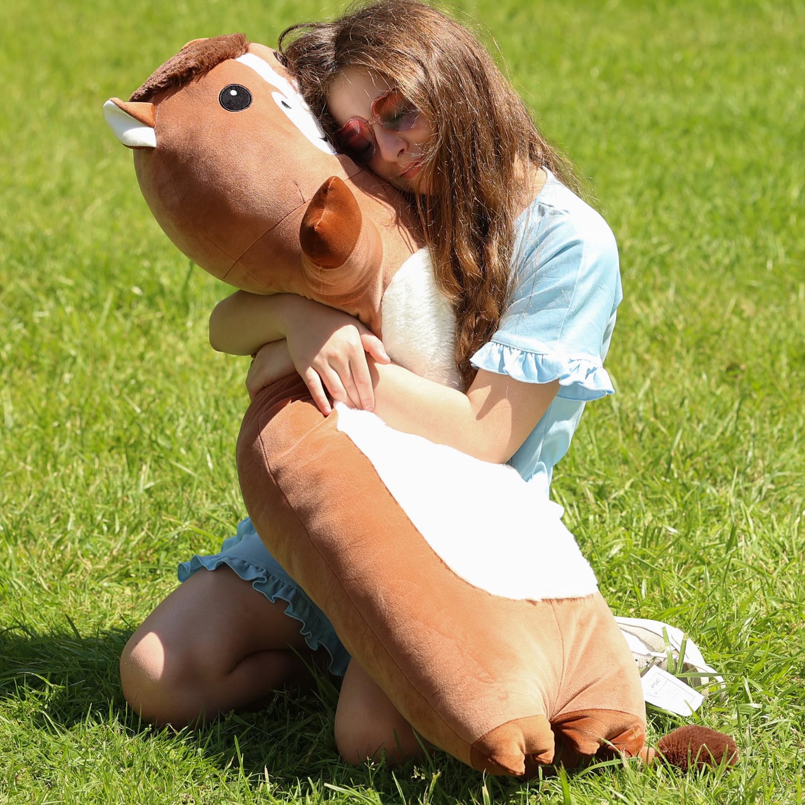 KERTA 43 Inch Giant Horse Stuffed Animals, Soft Long Stuffed Horse Plush Boby Pillow for Boys Girls, Large Stuffed Pony Toy Gift for Birthday Christmas 3