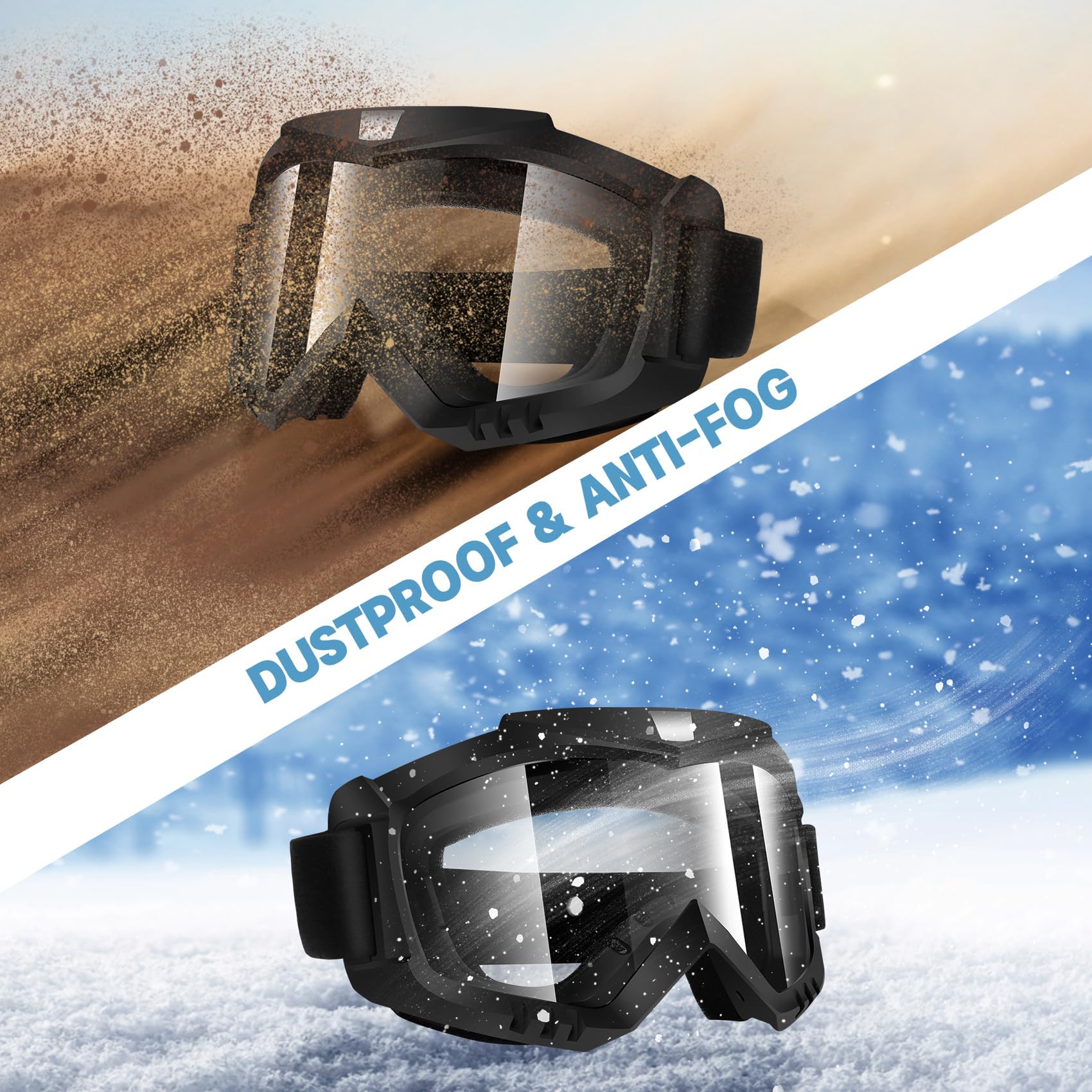 Paquete de 2 gafas de motocross para motocicleta, ATV, equitación, esquí, gafas de carreras a prueba de viento