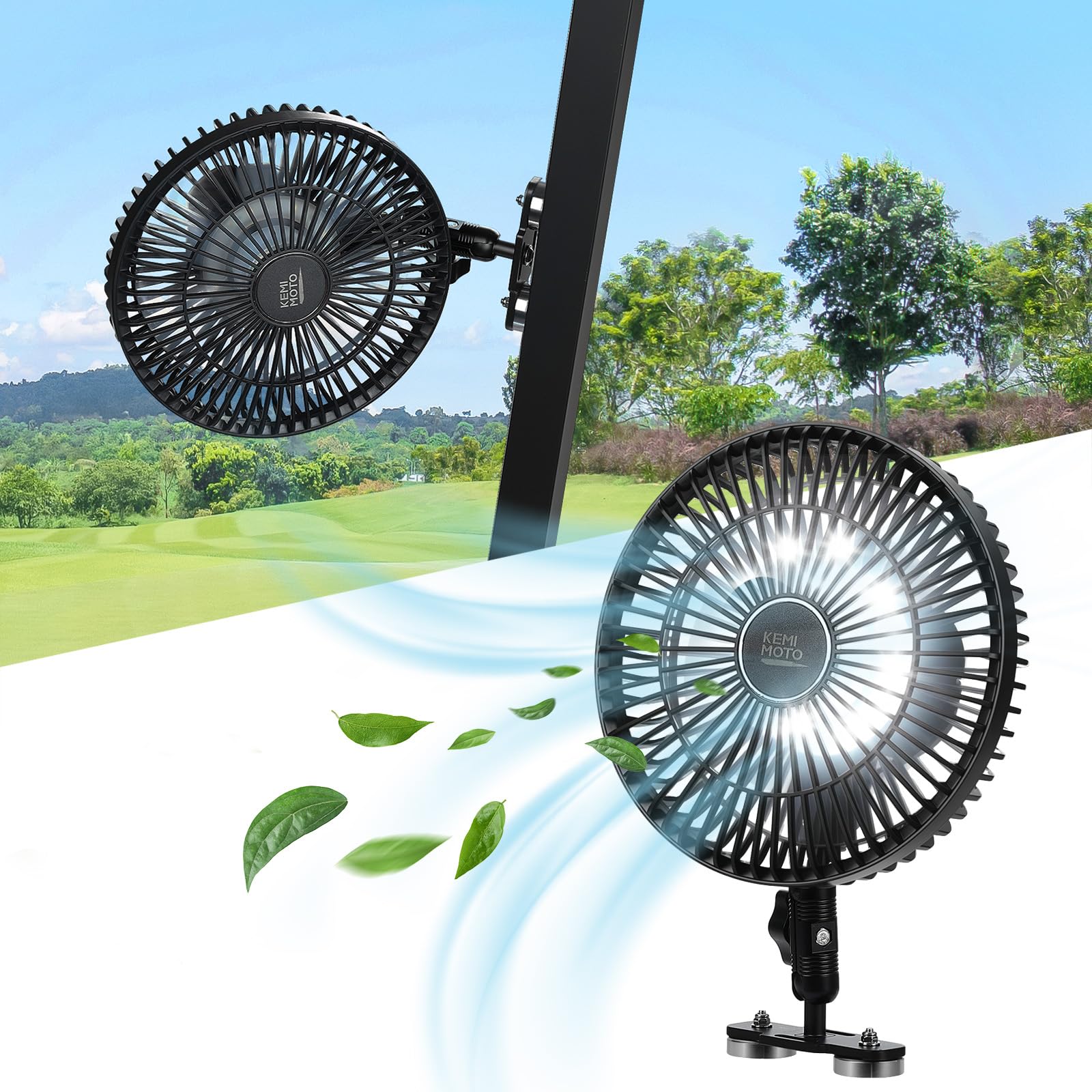 KEMIMOTO Magnetischer Ventilator, UTV-Ventilator mit 3 Licht
