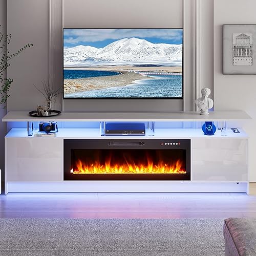 Miniatura 17 de BREEZEHEAT - Soporte de TV con chimenea eléctrica con chimenea de 42 pulgadas para televisores de hasta 90 pulgadas - Centro de entretenimiento LED