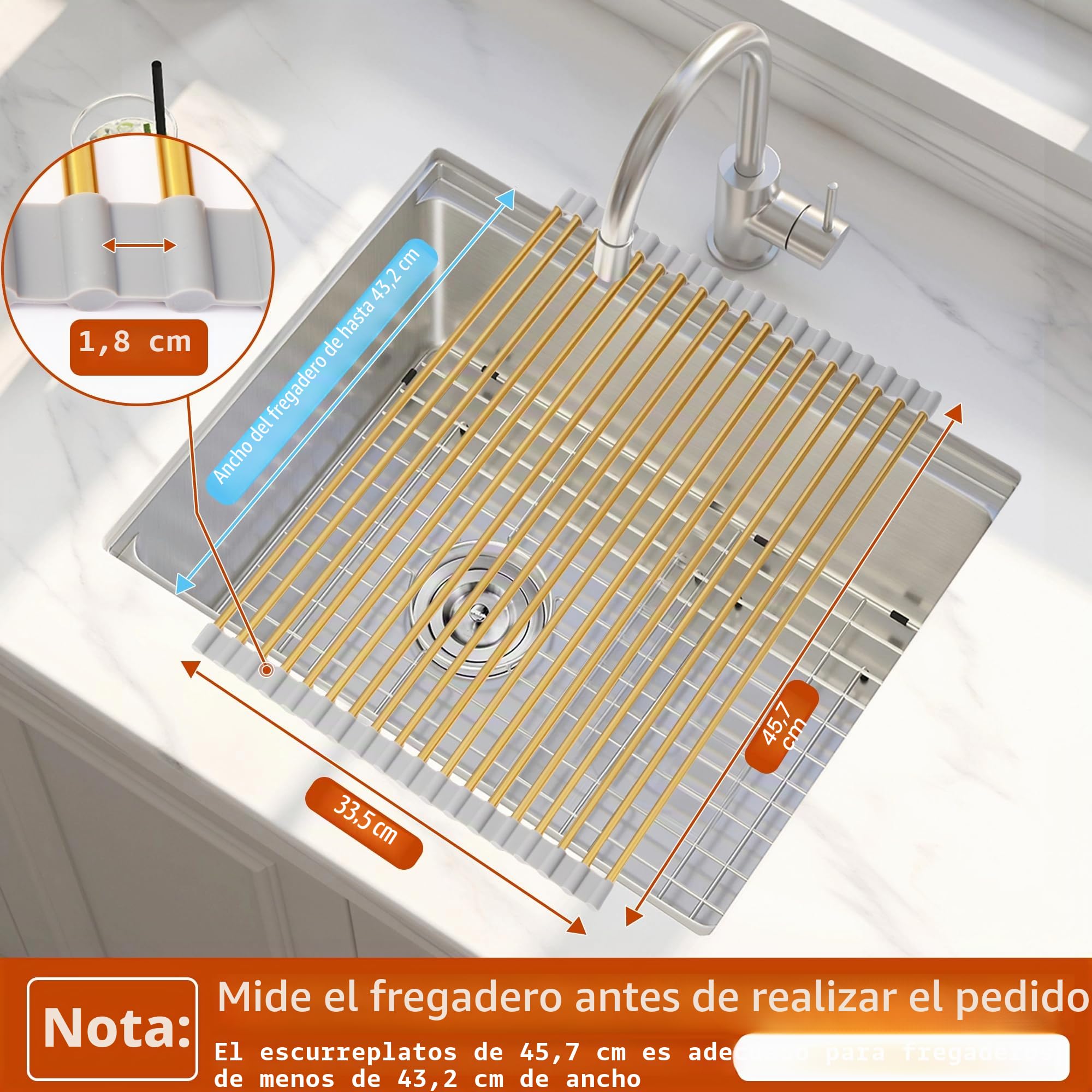 Escurridor de Platos Enrollable Dorado Grande – Secaplatos de Acero Inoxidable
