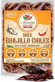 Premium Dried Whole Guajillo Chiles 1lb - Mild Medium Heat, Fruity Flavor for Mole, Tamales, Salsa & Meats | Resealable Bag