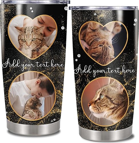 Vaso personalizado con aislamiento fotográfico de 20 onzas, 30 onzas, imagen personalizada, nombre, gato, taza de viaje, tazas de café, regalo