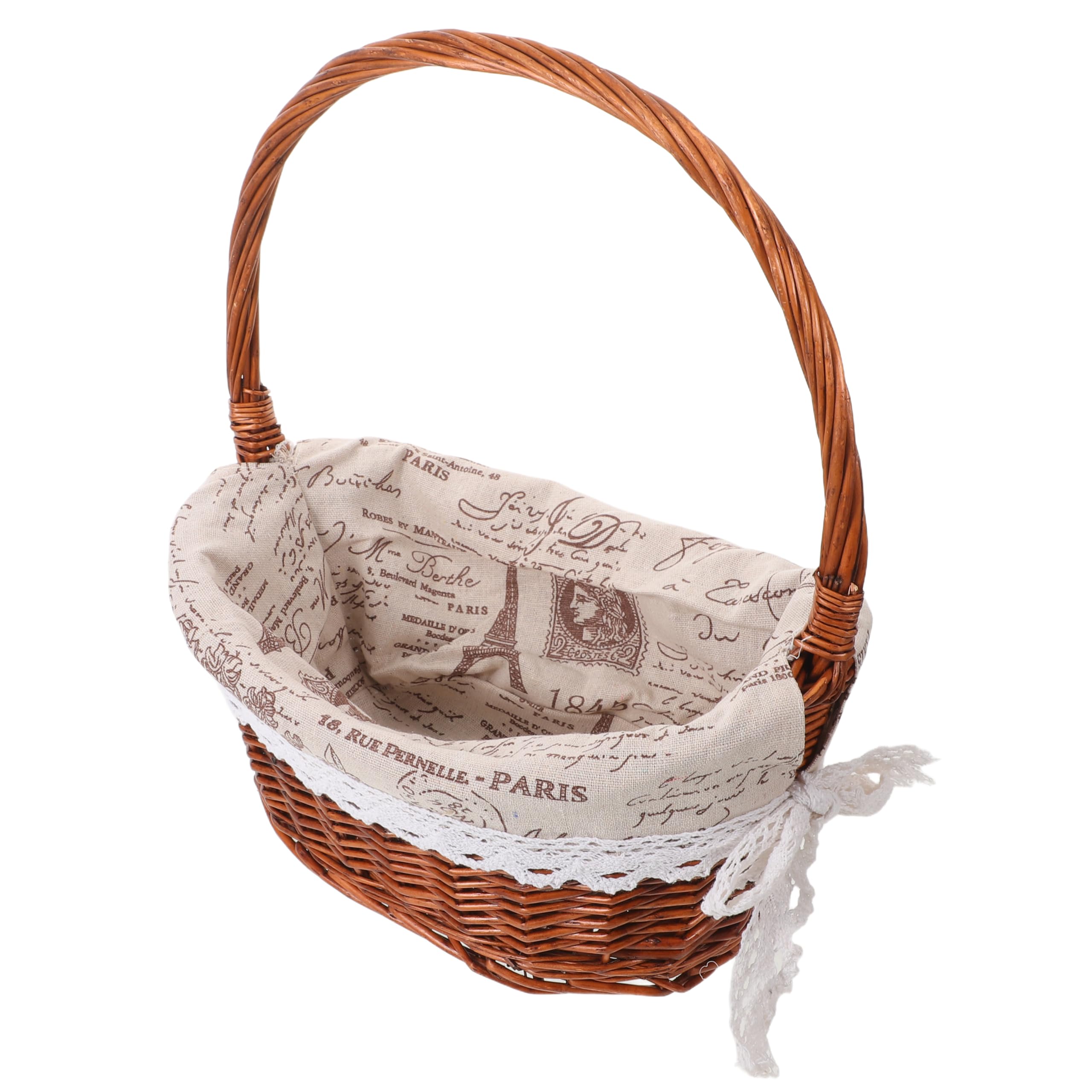 Veemoon Cesta de Picnic de Mimbre con asa, Ovalada, vacía, Tejida en ratán, para Guardar Huevos de Pascua, Dulces, Frutas, Snacks y Verduras. Forrada en Tela.