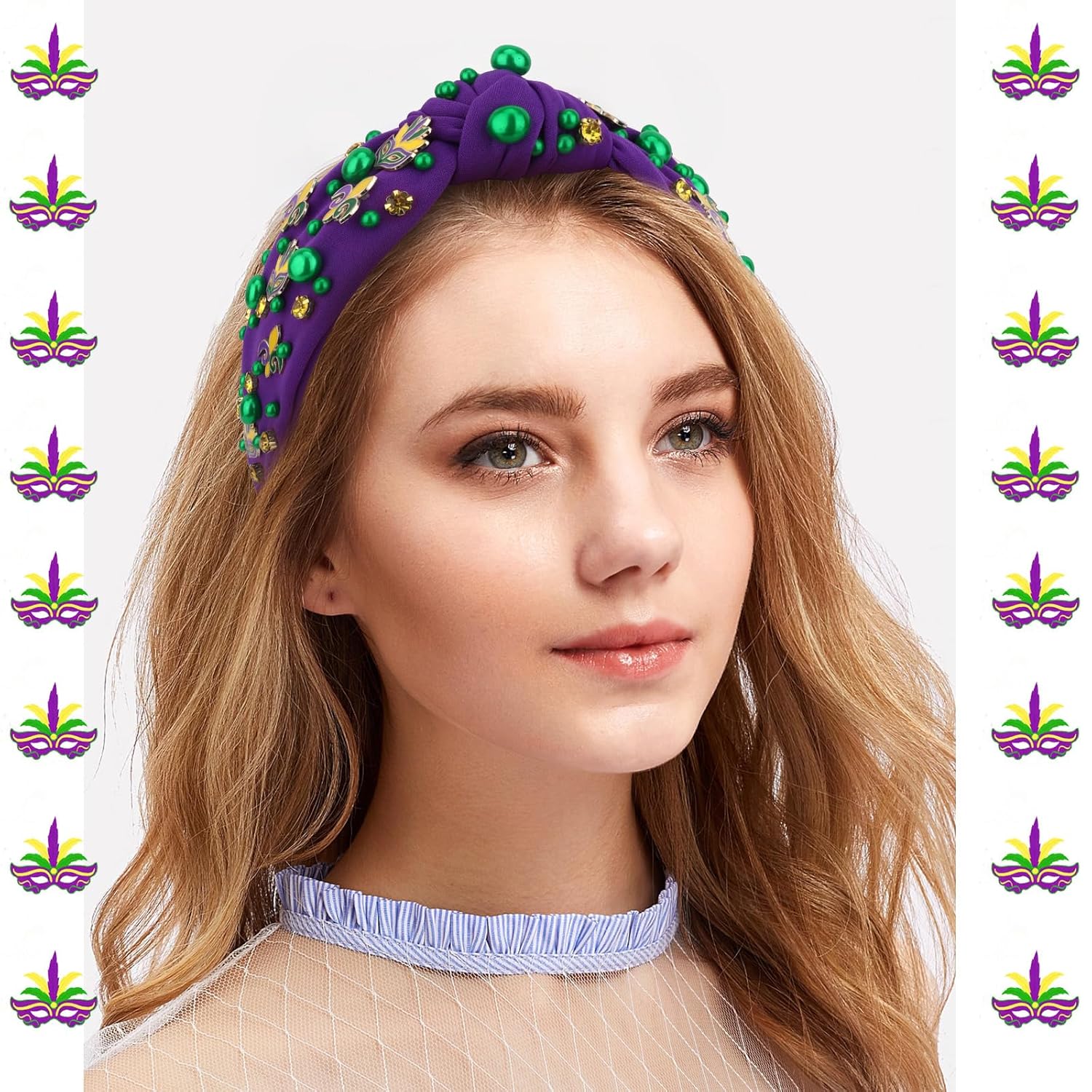Mardi Gras Headbands for Women Purple Rhinestone Knotted Headband Carnival Parade Party Hair Accessories - Image 5