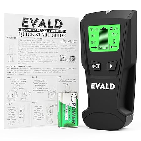 EVALD Electronic Stud Finder Wall Scanner | Wood and Metal Detector, Metal Pipe Locator, Joist Finder, Electric Wire Detector | Ideal for Cabinet, Art, and Picture Hanging and Home Improvement