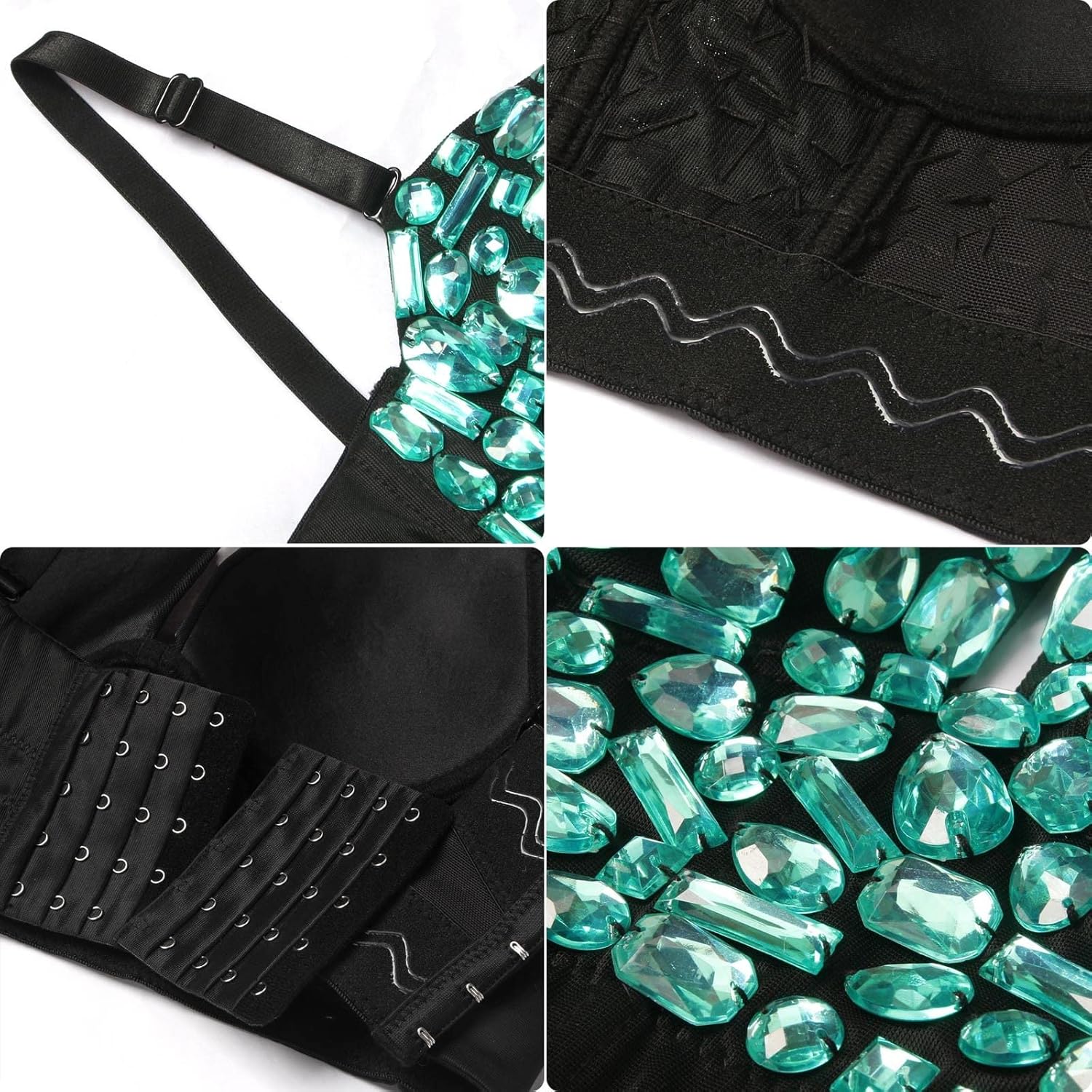 Charmian Women's Spaghetti Straps Rhinestone Beaded Clubwear Bustier Crop Top Bra - Image 6