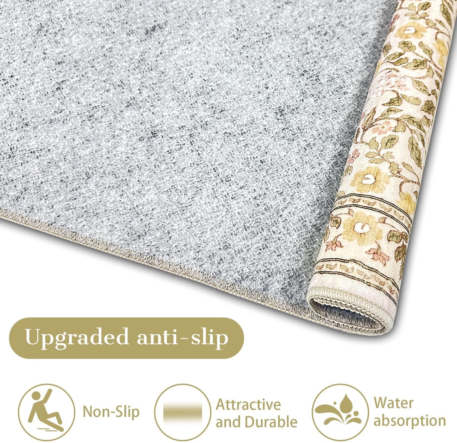 9x12 Floral Area Rug for Living Room Non Slip,Soft Low Pile Stain Resistant Washable Girls Bedroom Large Vintage Rugs,Beige/Multi