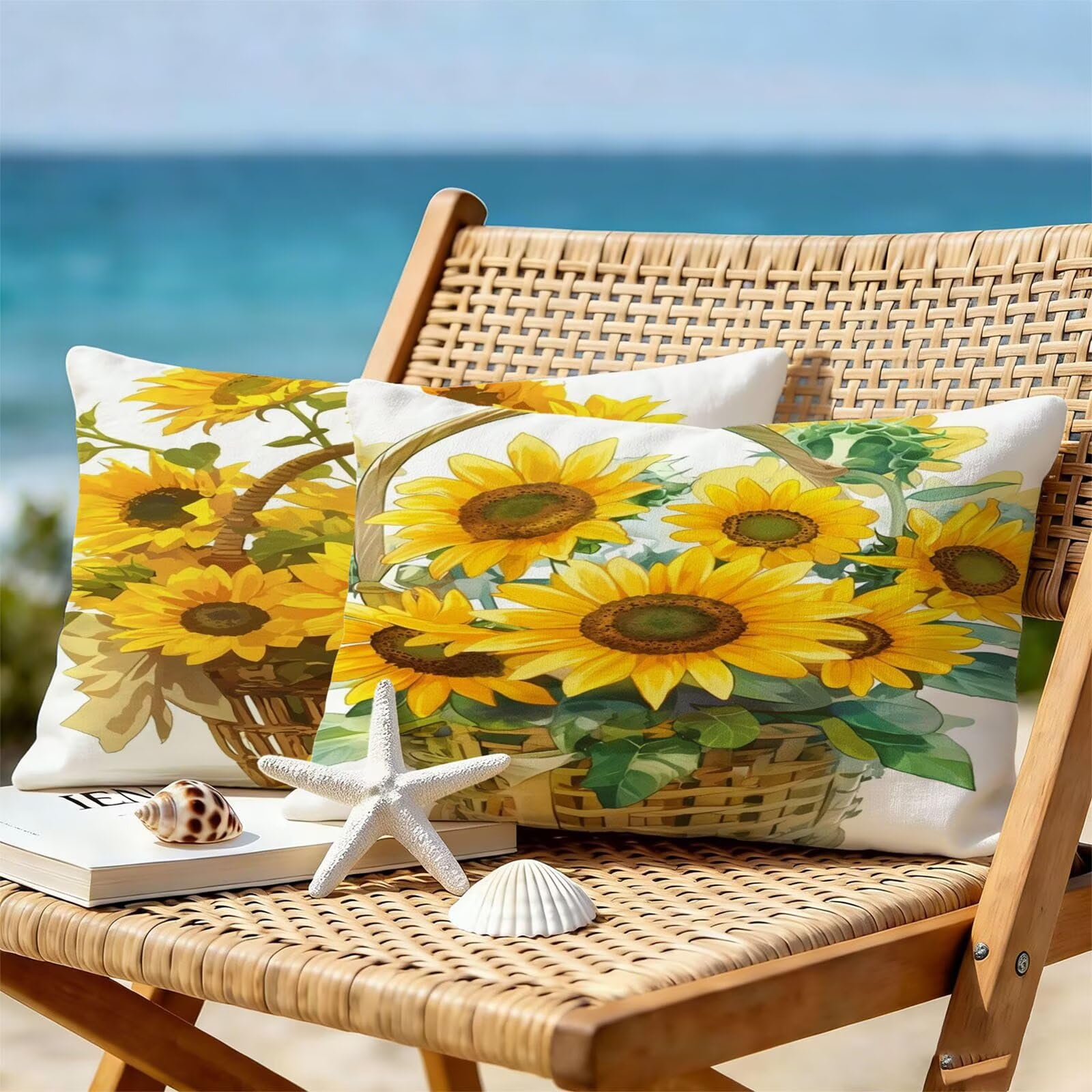 Générique Housse Coussin Exterieur Impermeable 30x50cm Jaune Décoratif Taie d'oreiller Decoration Tournesol Housse de Coussin Exterieur Impermeable pour Salon de Jardin Lot 2. T-3083