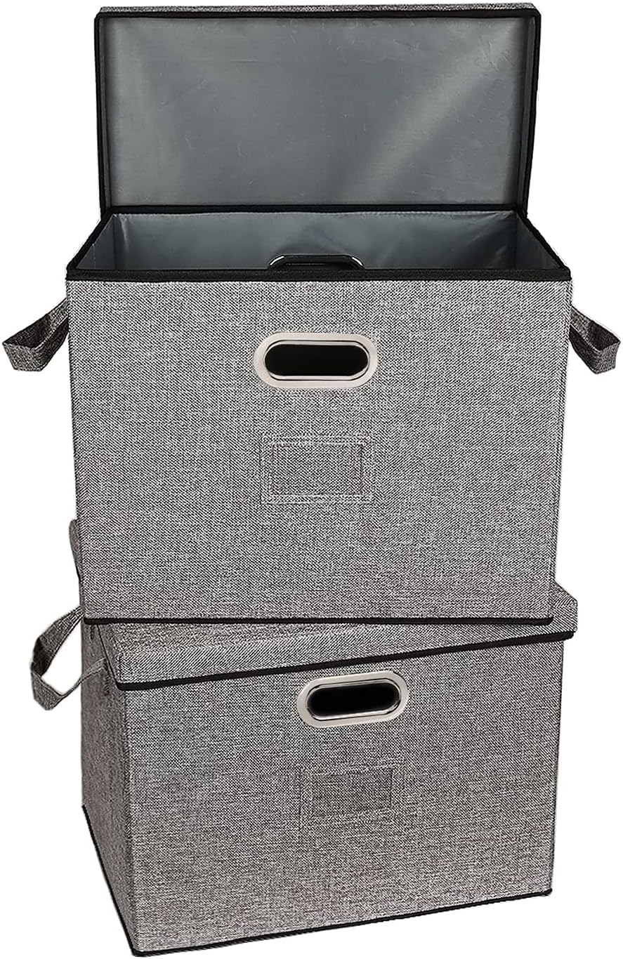 Foldable large capacity storage bins with lids, File Storage Bins with