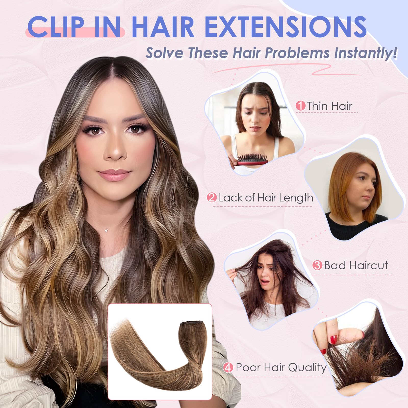 Elailite Clip in Hair Extension Real Human Hair Full Head Short Hair - Image 2