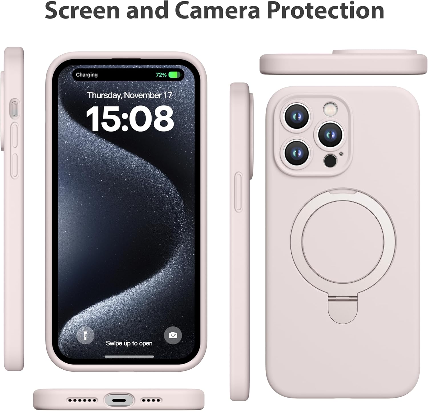 CellEver Strong Magnetic Case for iPhone 14 Pro Max [for MagSafe Charging] [Camera Protection] Heavy-Duty Protection, Soft Grip Silicone Cover with Kickstand, Chalk Pink - Image 7