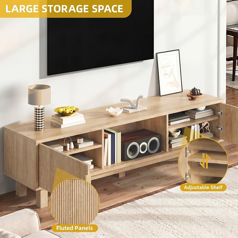 DWVO Fluted TV Stand, Mid-Century Media Console for TVs up to 65", Natural image 5