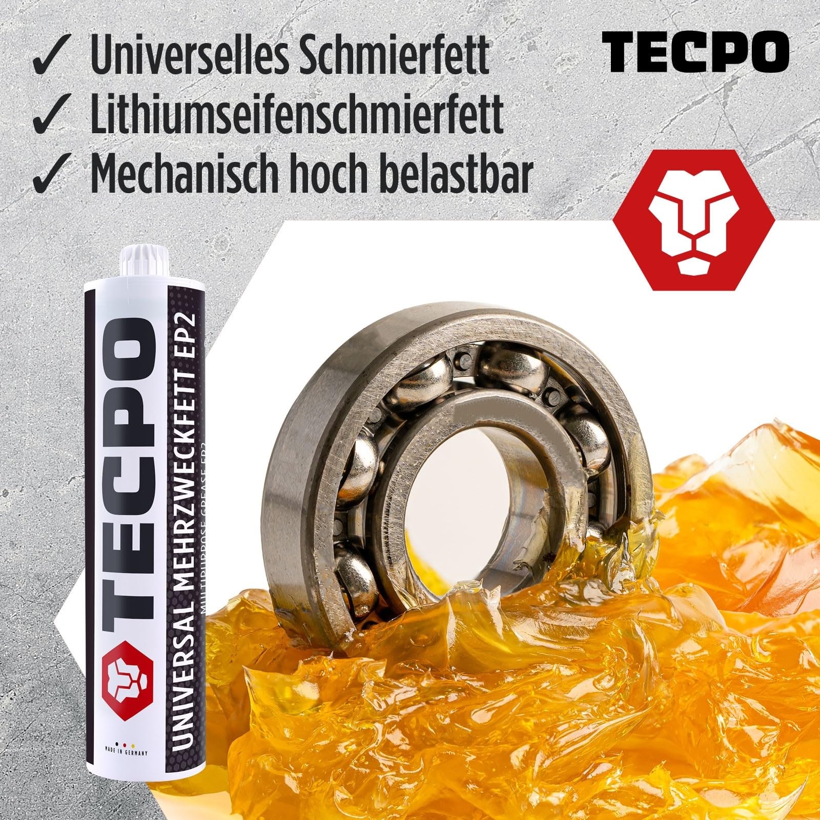 TECPO Grasa universal multiusos EP2, 24 unidades, 500 g, grasa de litio, uso universal, de larga duración, resistente a la temperatura, resistente al agua