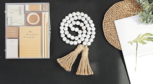 Vista 2 de Meplait - Guirnalda de cuentas de madera de 39 pulgadas estilo granja con borlas, cuentas versátiles para orar estilo boho chic para colgar