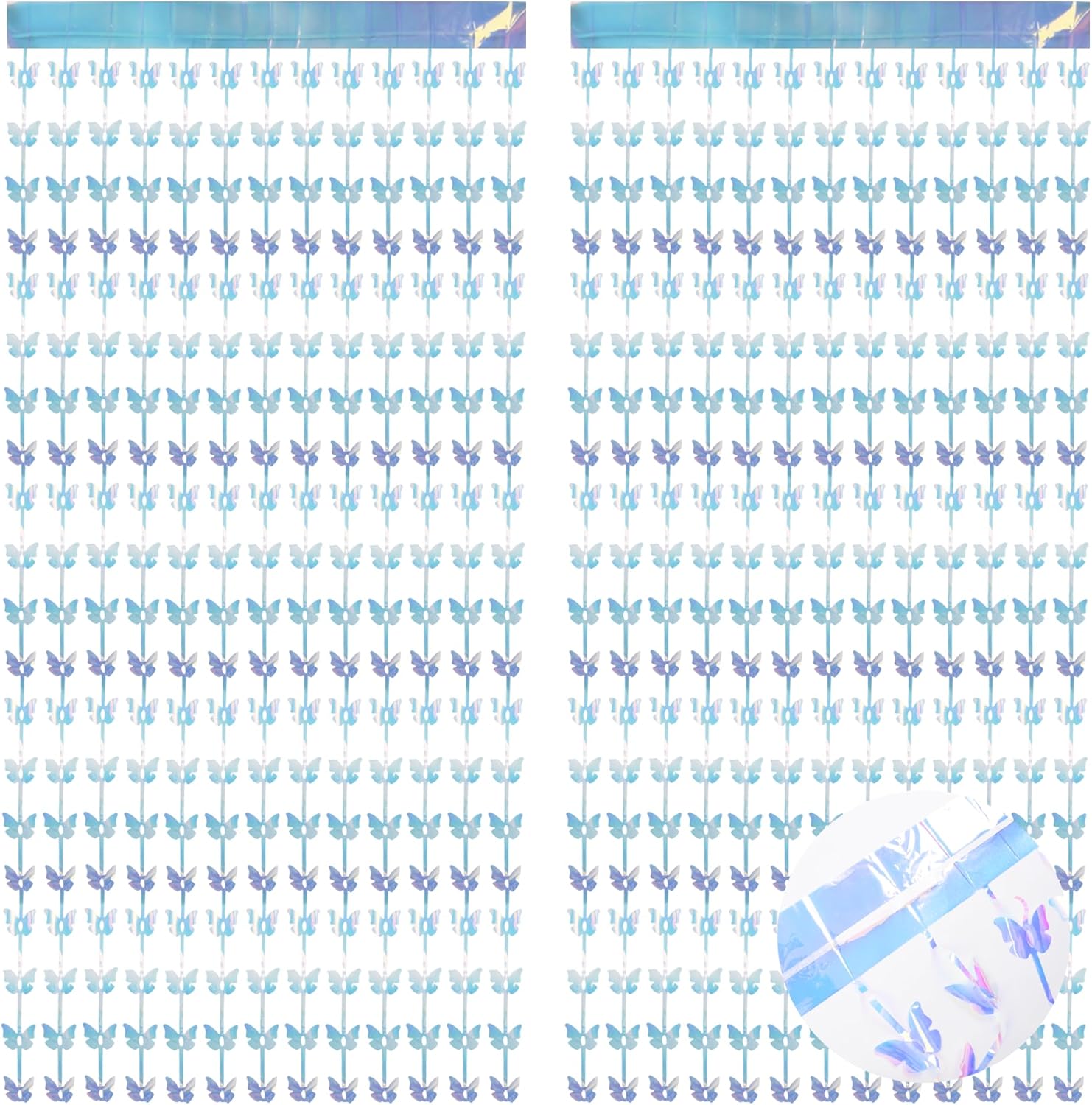 BRAVESHINE Iridescent Hanging Butterfly Foil Fringe Curtain - 2 Pack 3.2x6.6ft Holographic Party Streamers Backdrop for Bridal Shower/Mermaid/Frozen/Fairy/Princess/Butterfly Birthdays Decorations