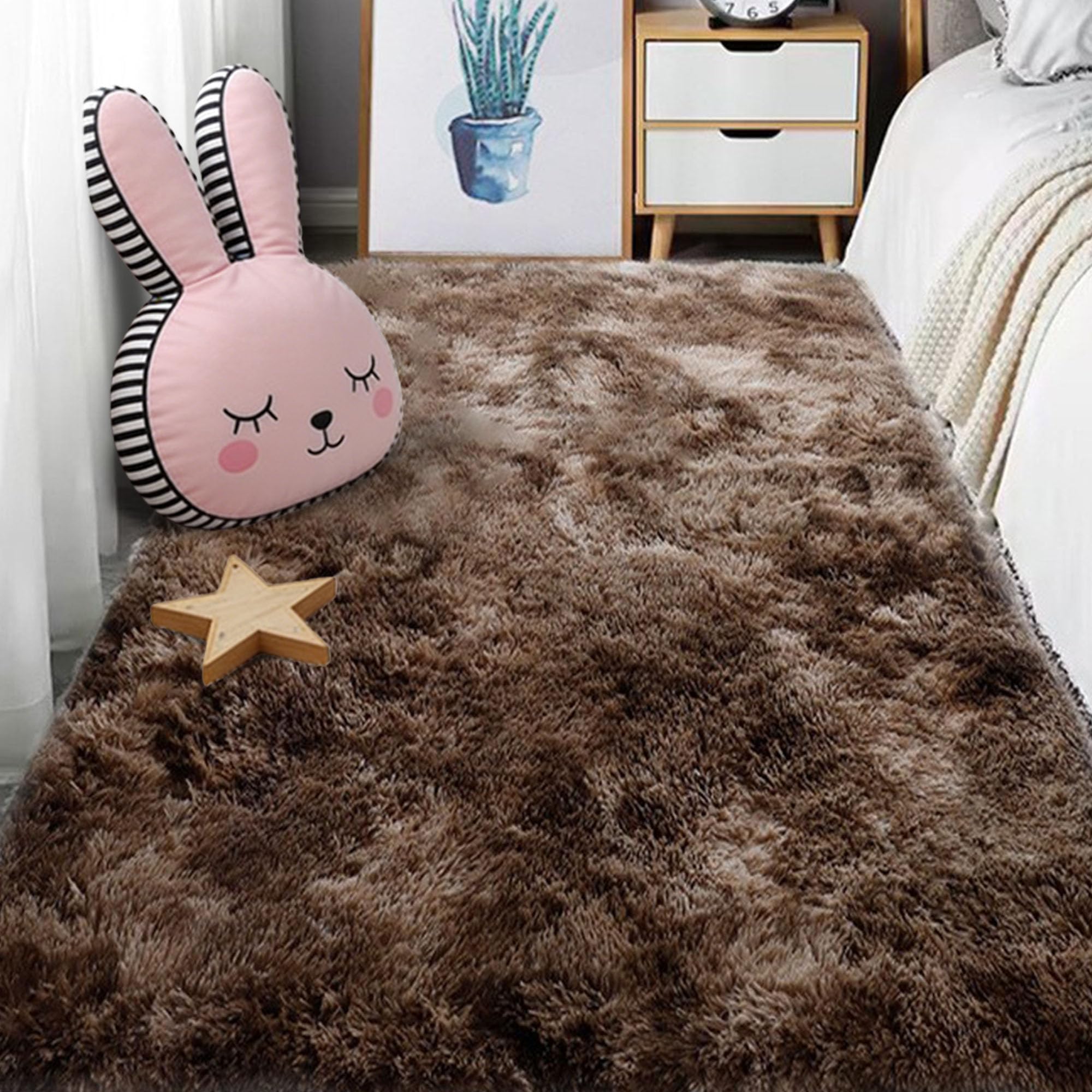 Tapis de salon moelleux marron 200x280 cm lavable en machine pour chambre