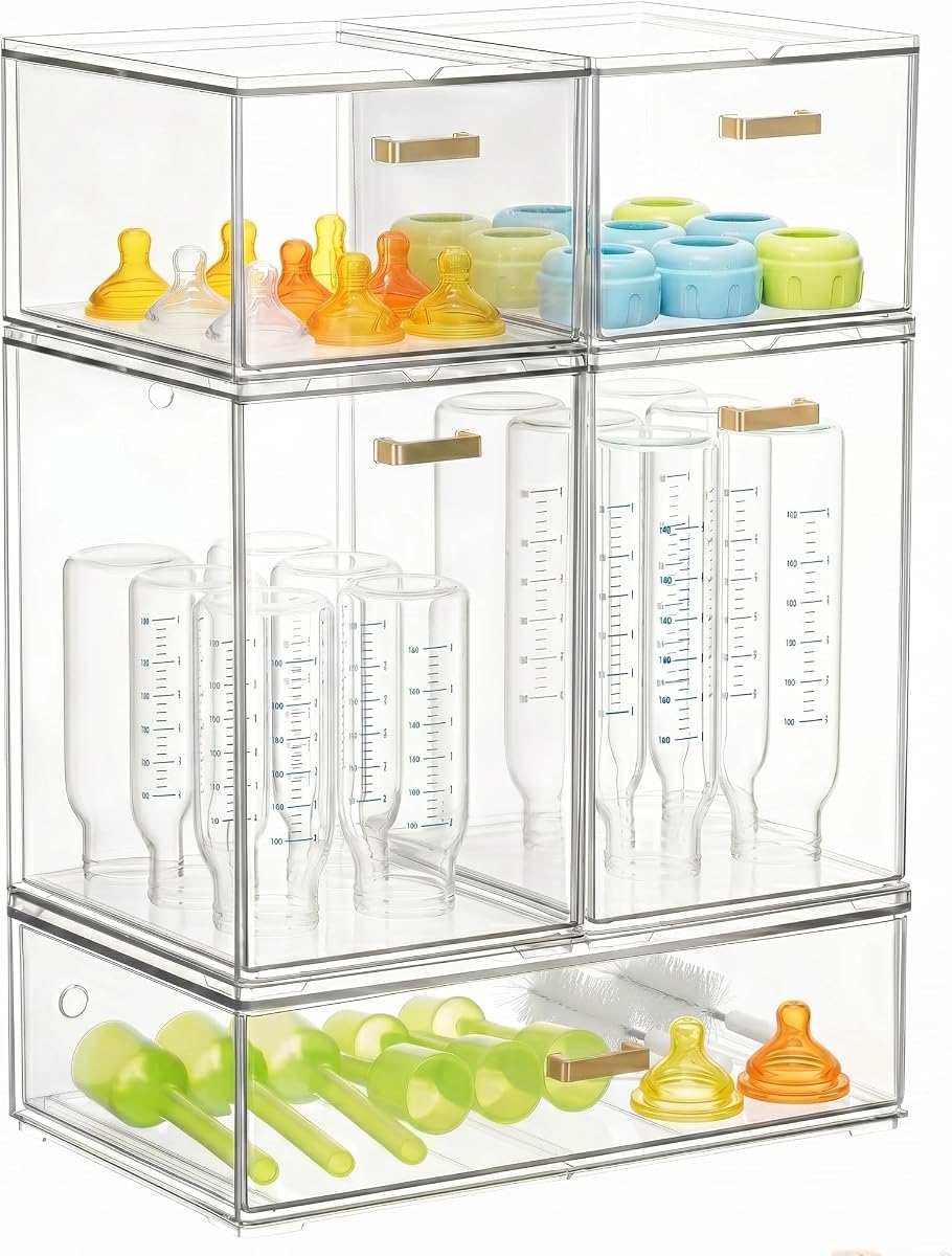 LALOBLUE Stackable Clear Acrylic Drawer Baby Bottle Makeup Organizer