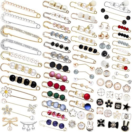 72 broches para suéter, chal, sombrero, clip, broches de perlas de imitación dobles para mujeres y niñas, botones de moda para cubrir ropa,