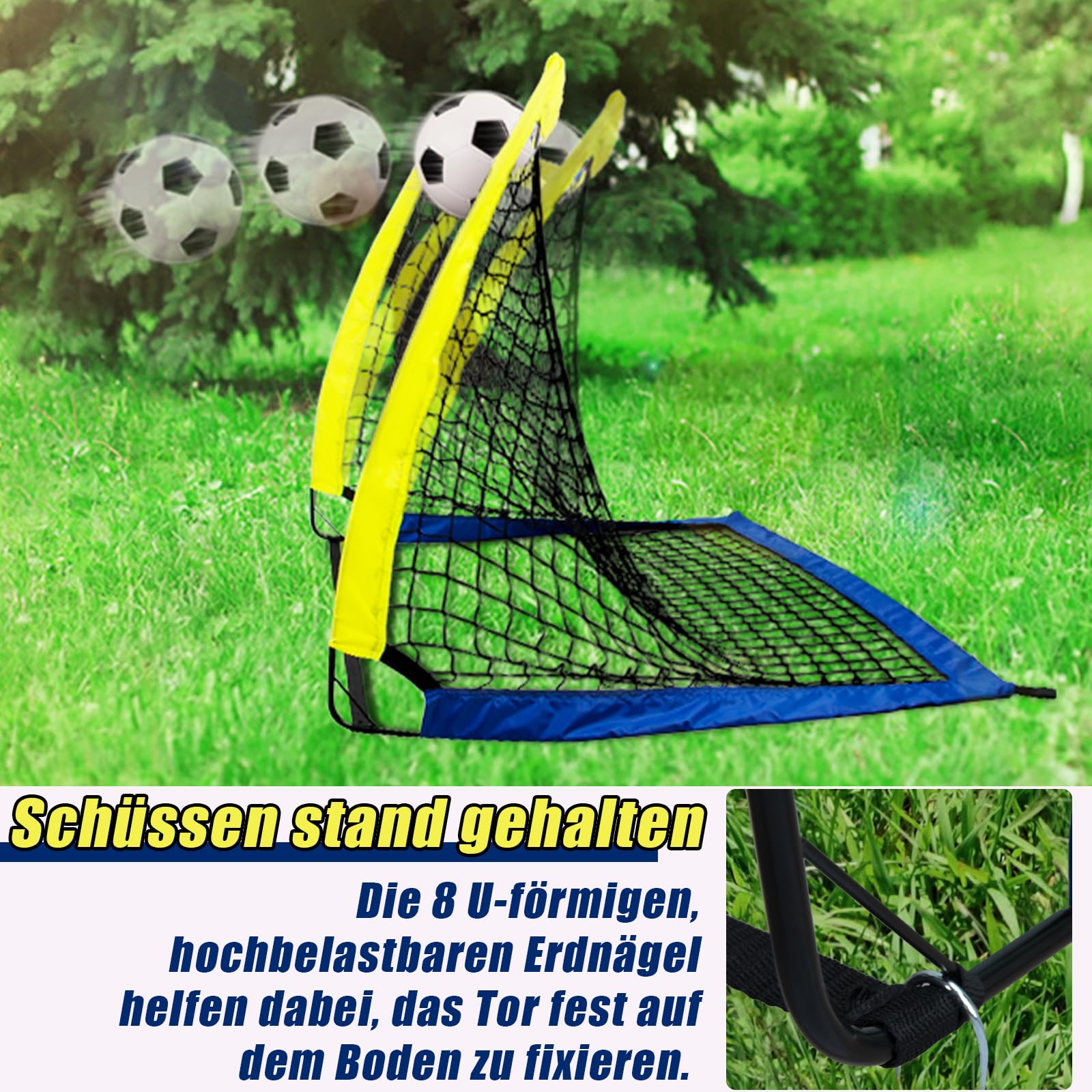 Buts de Football pour Jardin Enfants 90x74x74cm Cage de Foot Pop-Up Pliable Lot de 2 Exterieur Indoor/Outdoor