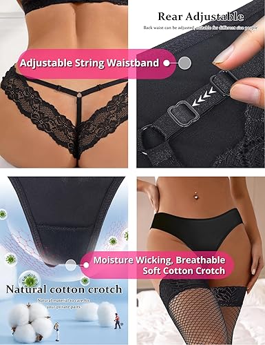 Miniatura 5 de ohyeah Bragas de encaje sexy y atrevidas para mujer, parte inferior de bikini de encaje de algodón con entrepierna sin costuras, XS-S