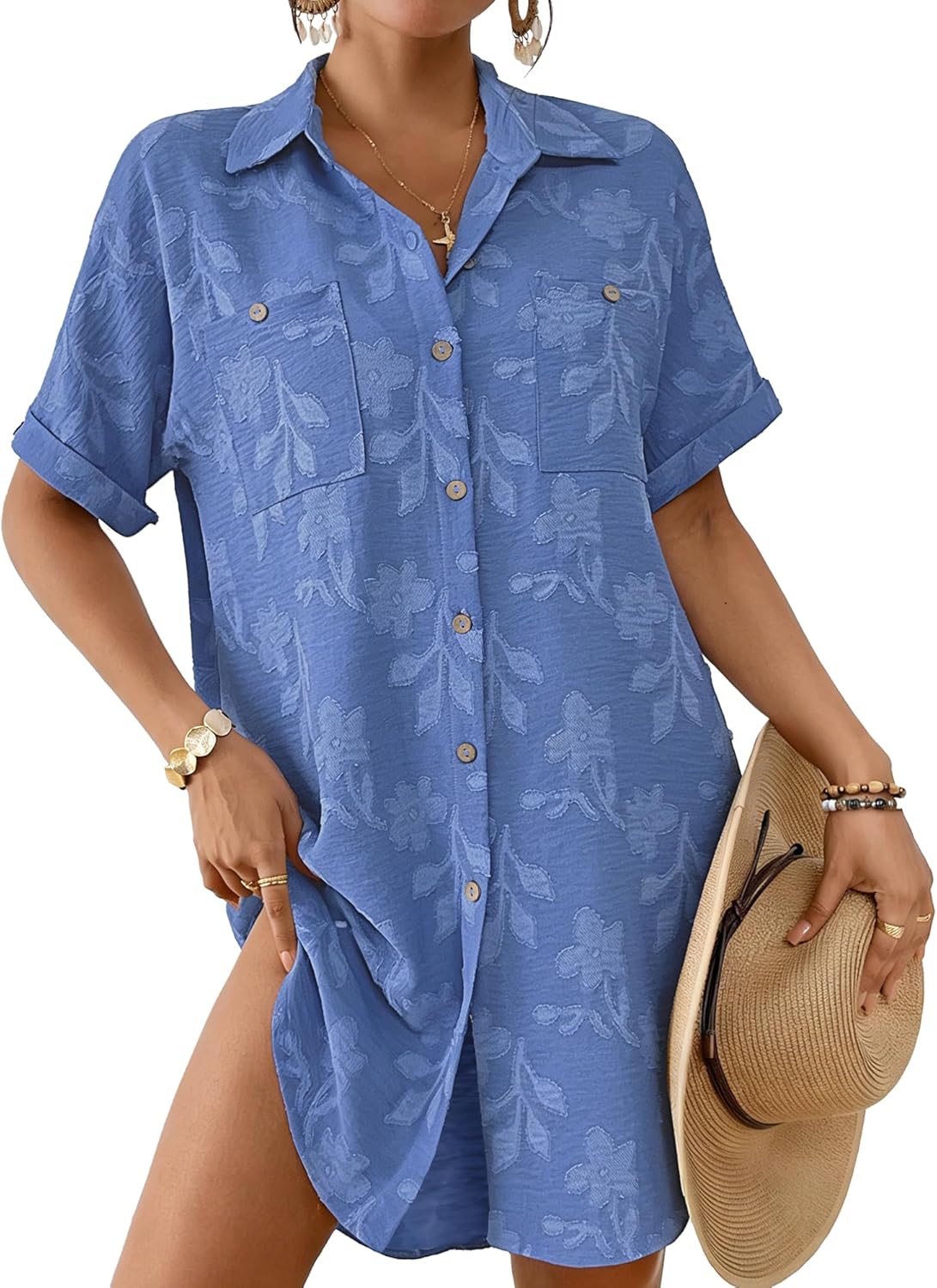 Bsubseach Swimsuit Coverup for Women Swiss Dot Bathing Suit Swimwear Button Down Beach Shirt Cover Up Resort Wear