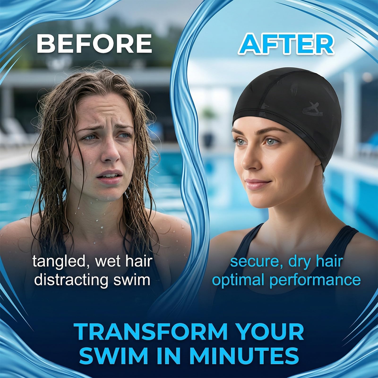1 Unidad Gorro De Baño Para Adultos, Tejido Pu Flexible, Estampado Con La Letra A, Elástico Cómodo, Para Natación Unisex Hombre/Mujer, Duradero