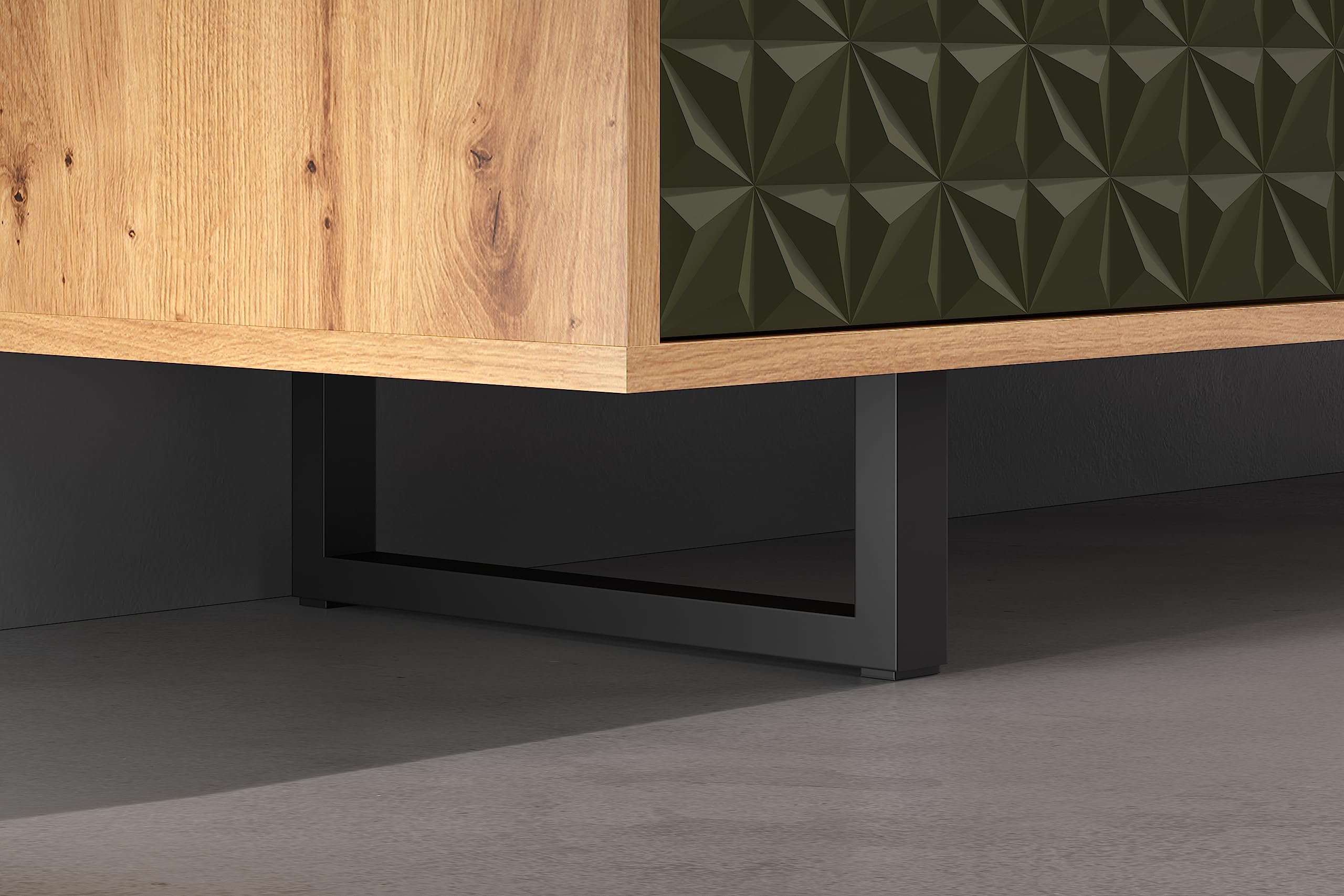 trendteam smart living - Sentra - Highboard - Dunkelgrün/Artisan Eiche - Wohnzimmerschrank mit gefrästen Türen - (BxHxT) 124 x 136 x 40 cm - Metallfüße - kratzfest