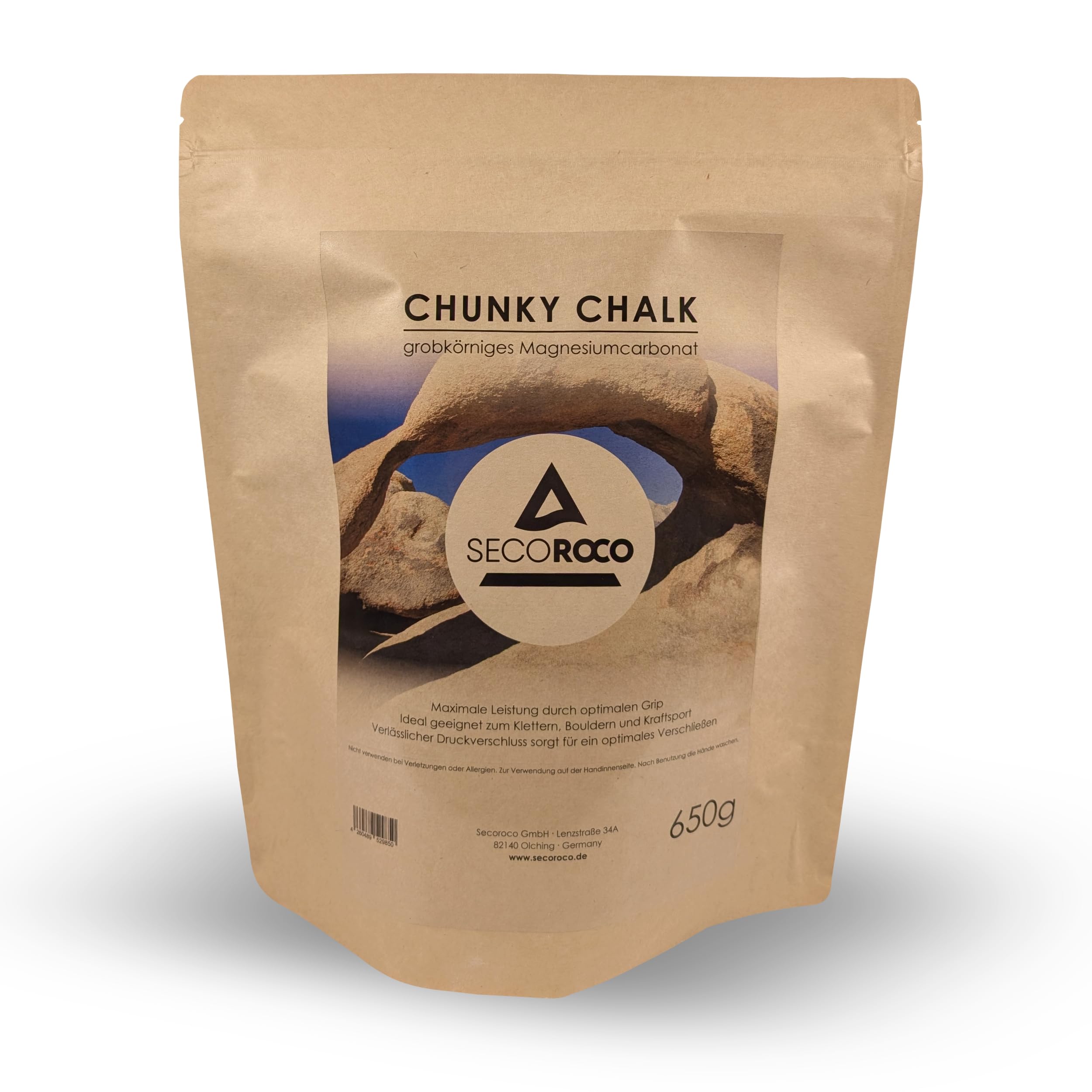 Chalk do wspinaczki, 650 g, drobny i gruboziarnisty proszek Chalk Powder, węglan magnezu do wspinaczki, boulderingu i fitnessu, worek z zamknięciem na zatrzask