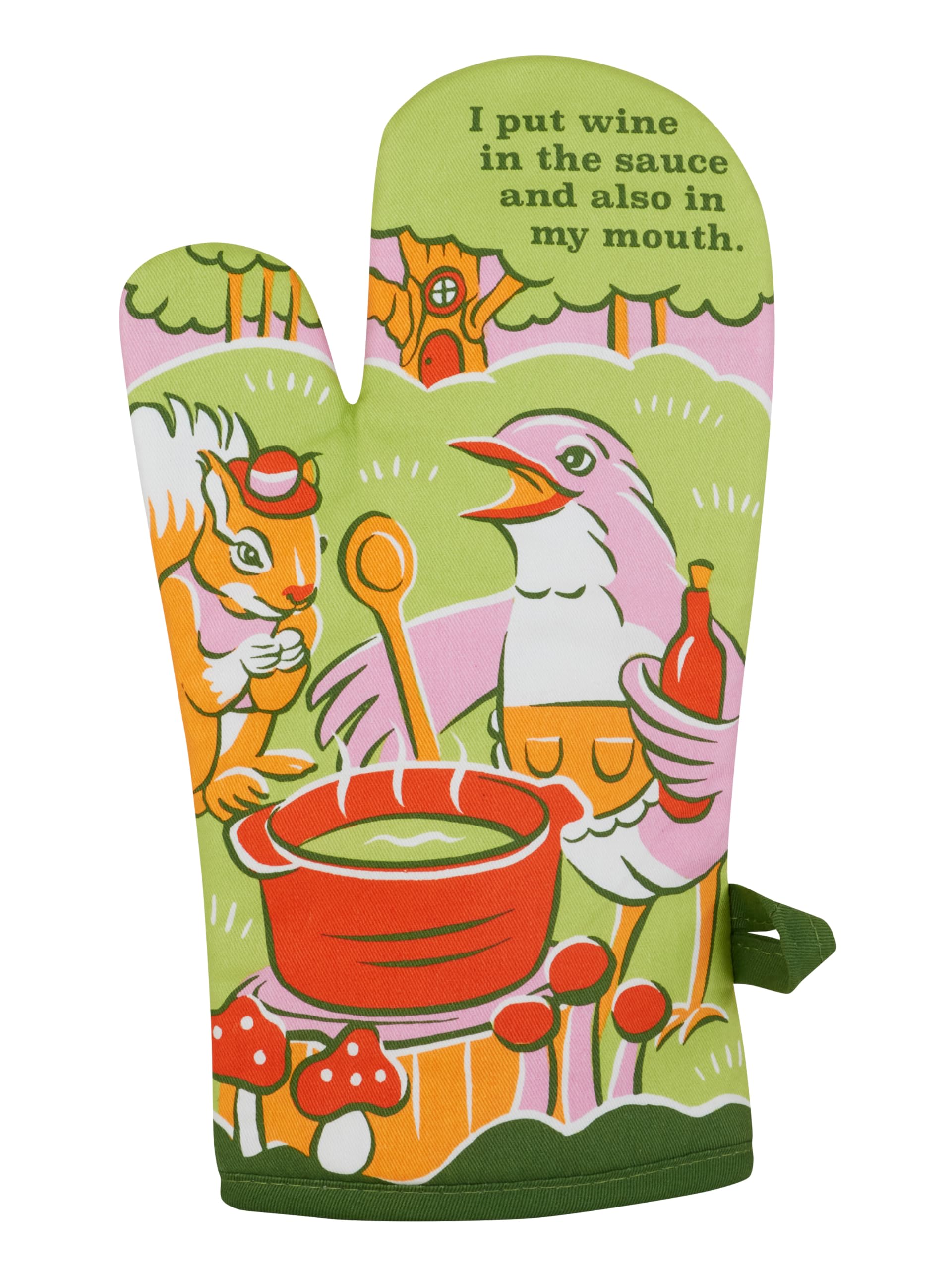 Blue Q Oven Mitt ~ I Put Wine in The Sauce and Also in My Mouth. Super-Insulated Quilting, Comfy, Natural-Fitting Shape, 100% Cotton