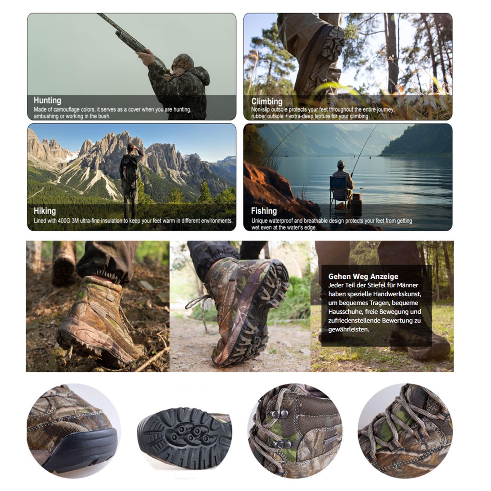 Neu Bottes de chasse imperméables pour hommes avec motif camouflage, bottes tactiques militaires, chaussures d'extérieur respirantes et antidérapantes, bottes de jungle légères,C-43