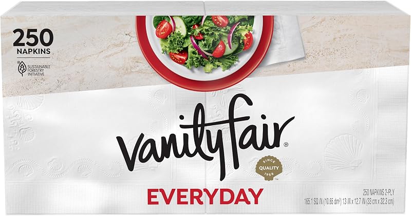 Servilletas de papel para uso diario Vanity Fair, 250 unidades, servilletas desechables suaves y tersas para las comidas diarias