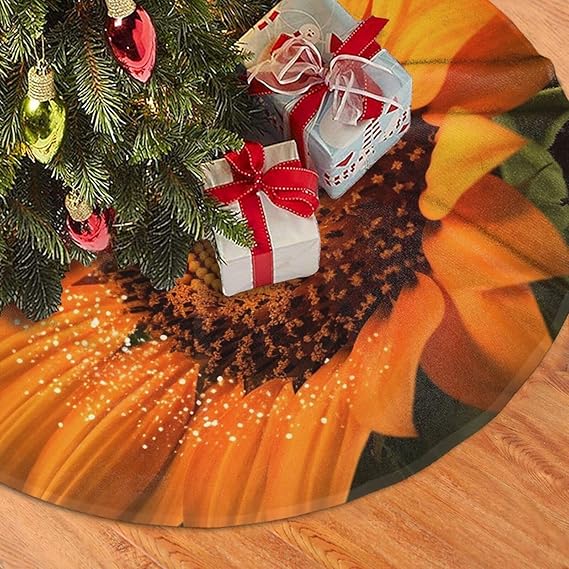 36 Inch Christmas Tree Skirt White Plush Orange Sunflower Wallpaper