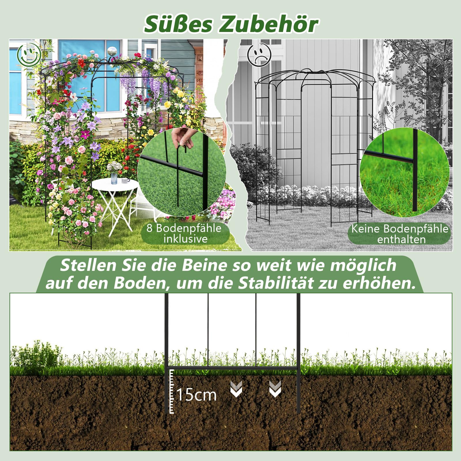 COSTWAY Rosenbogen Metall Rosenpavillon, Gartenbogen für Kletterpflanzen, Torbogen Garten, Rosengitter Rankhilfe, Rankgitter Gartenpavillon, Rankbogen für Veranda Hochzeit Partys, 198 x 198 x 284 cm
