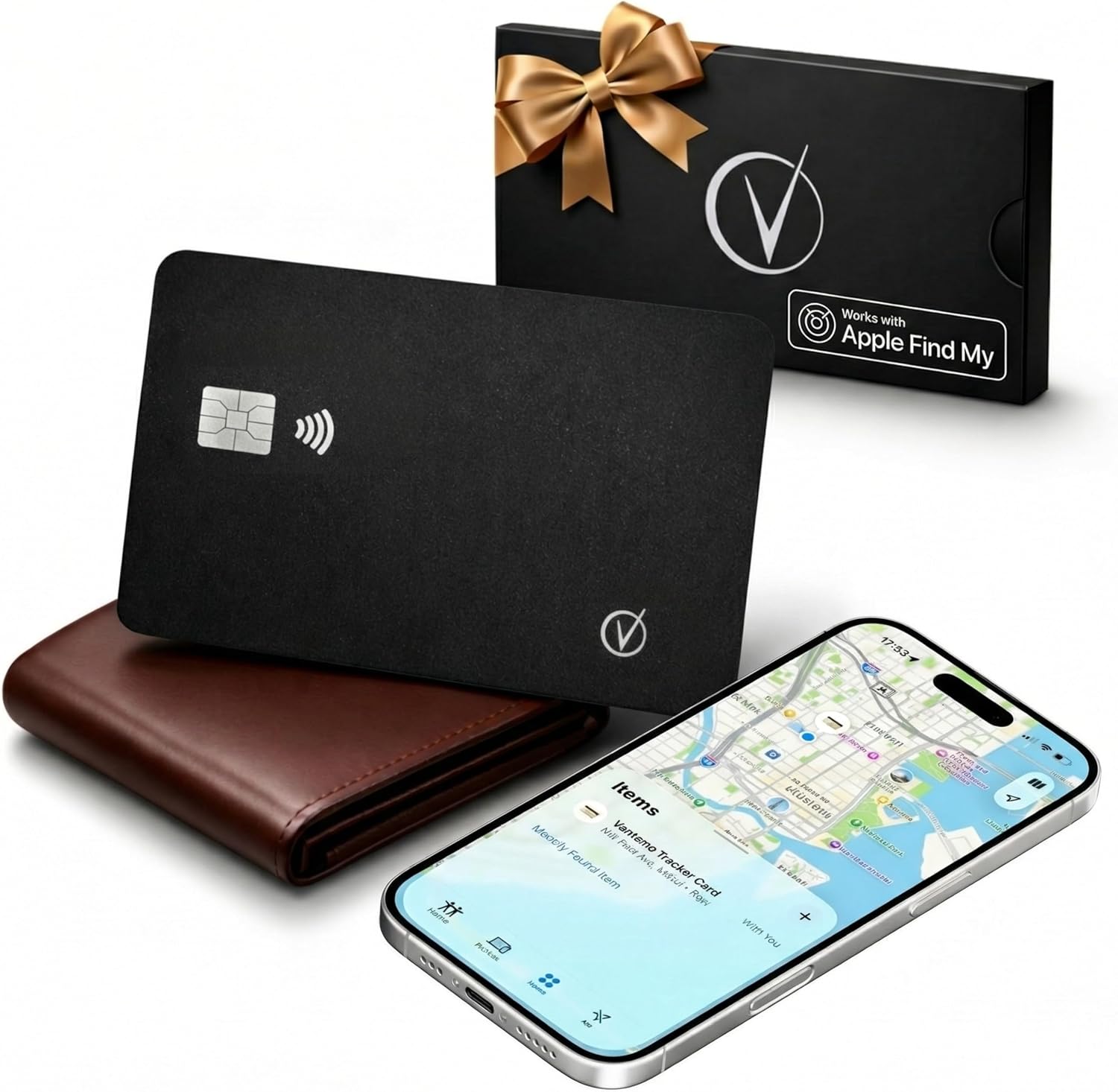 Vantamo Ultra-Thin Wallet Tracker Card, Apple MFi Certified, IP68 Waterproof Bluetooth Smart Card Wallet Tracker & Passport, Works with Apple Find My, Wireless Charging, iOS Only