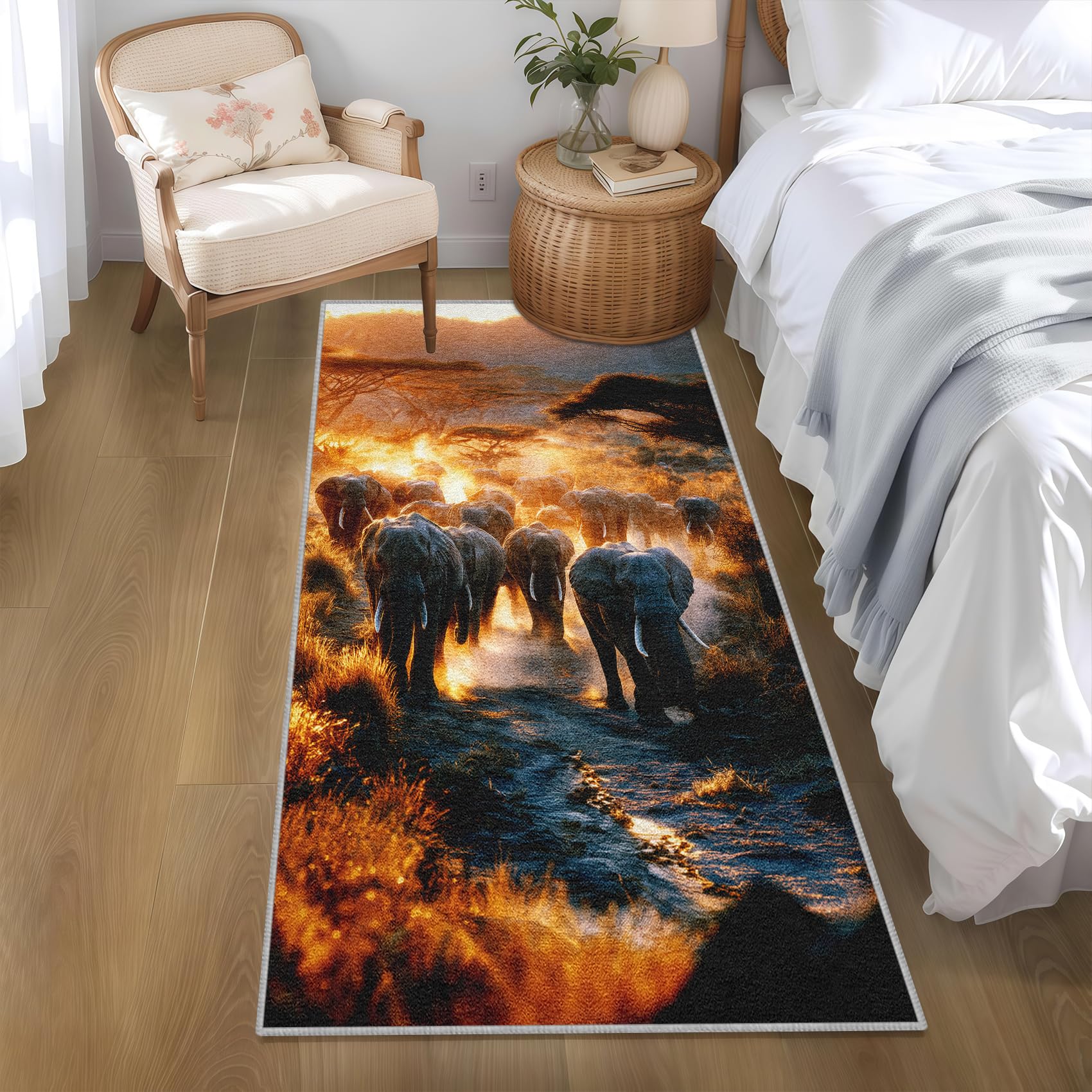 Generisch Elefanten Teppich Läufer Flur Lang, Tierwelt Teppichläufer Flur rutschfest Küchenläufer 80 x 150 cm Waschbarer Flurläufer für Küche, Eingang, Wohnzimmer Schlafzimmer UG&I13