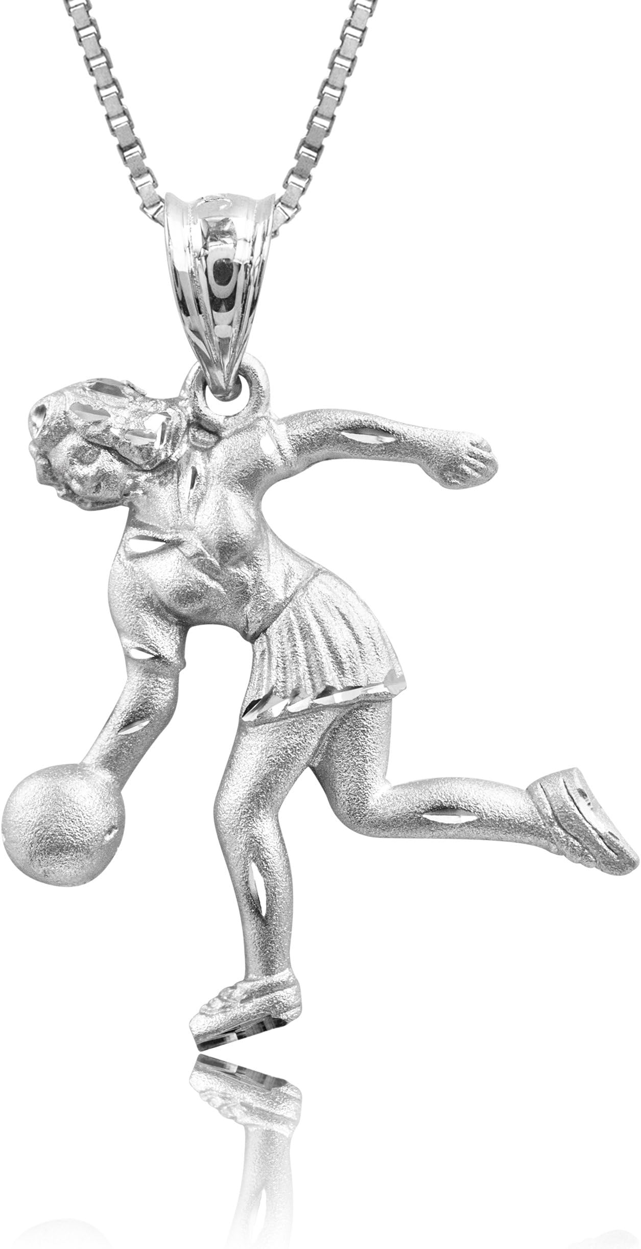 Honolulu Jewelry Company Sterling Silver Female Bowler with Bowling Ball Necklace Pendant with 18" Box Chain