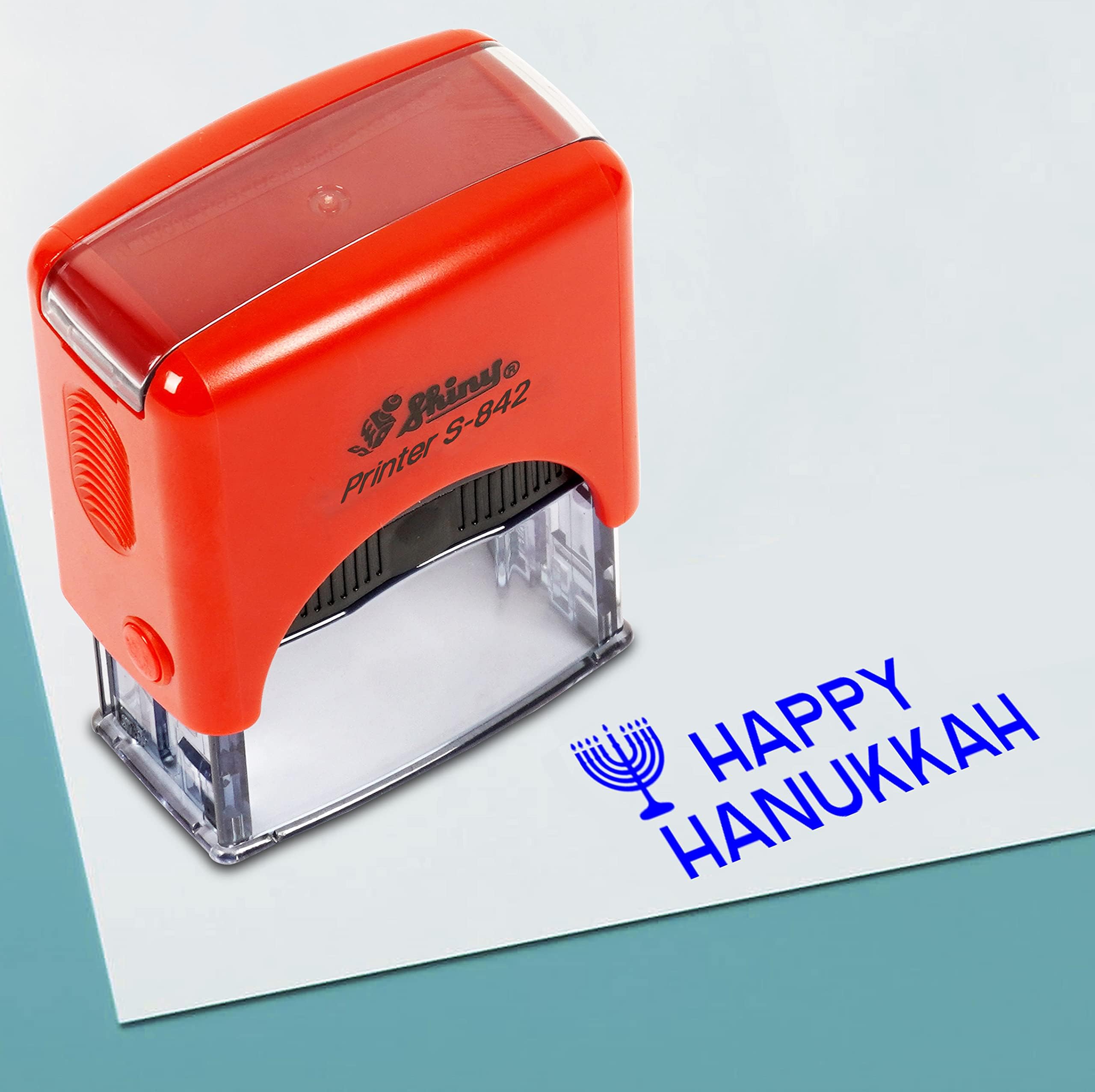 Happy Hanukkah Self Inking Rubber Stamp, Pre-Inked Office Stamp, Home Office Business Stationery, 38 x 14 mm, Blue