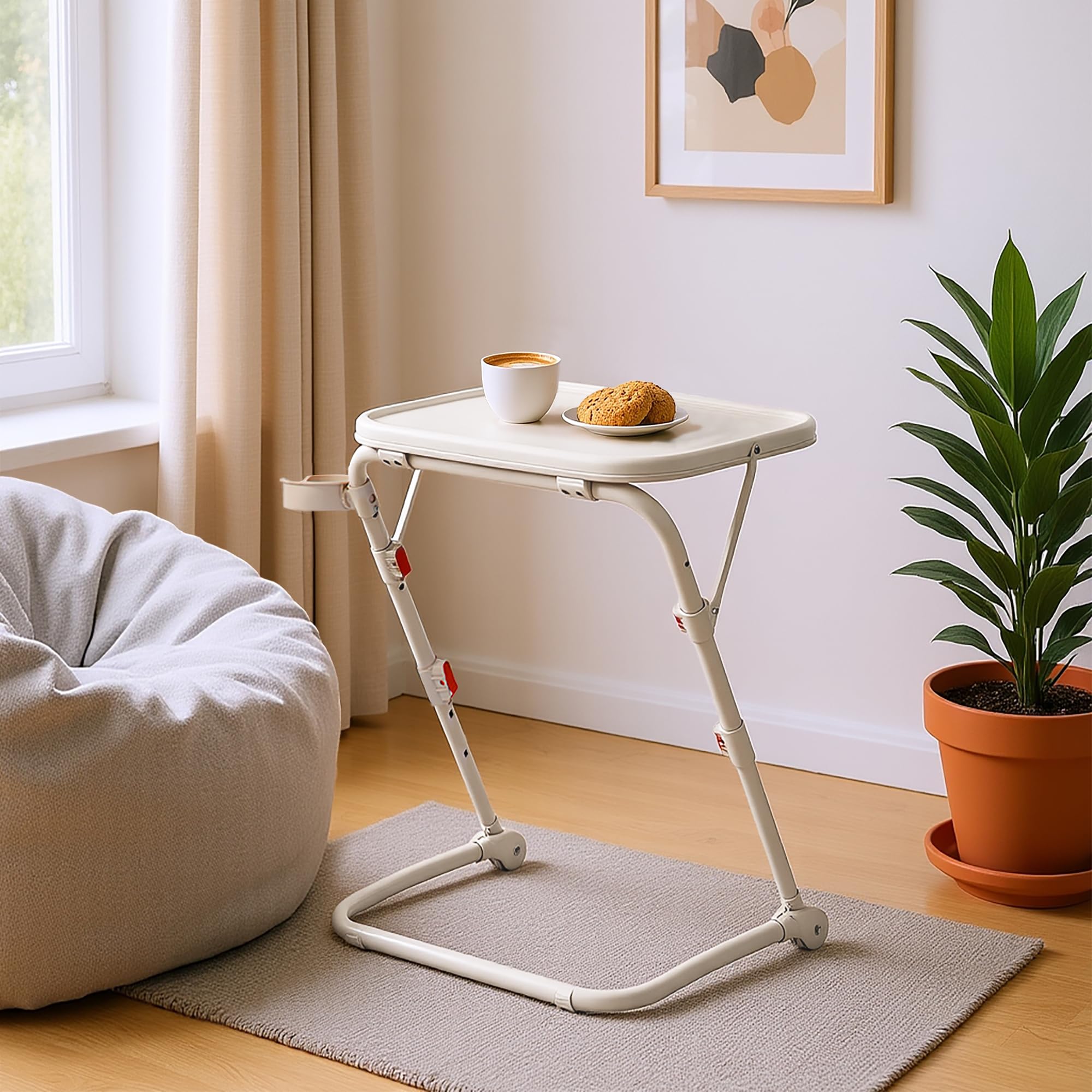 MEUBLE COSY Tavolino da Salotto, Tavolo Laterale Regolabile per Divano con Piano Inclinabile, Beige
