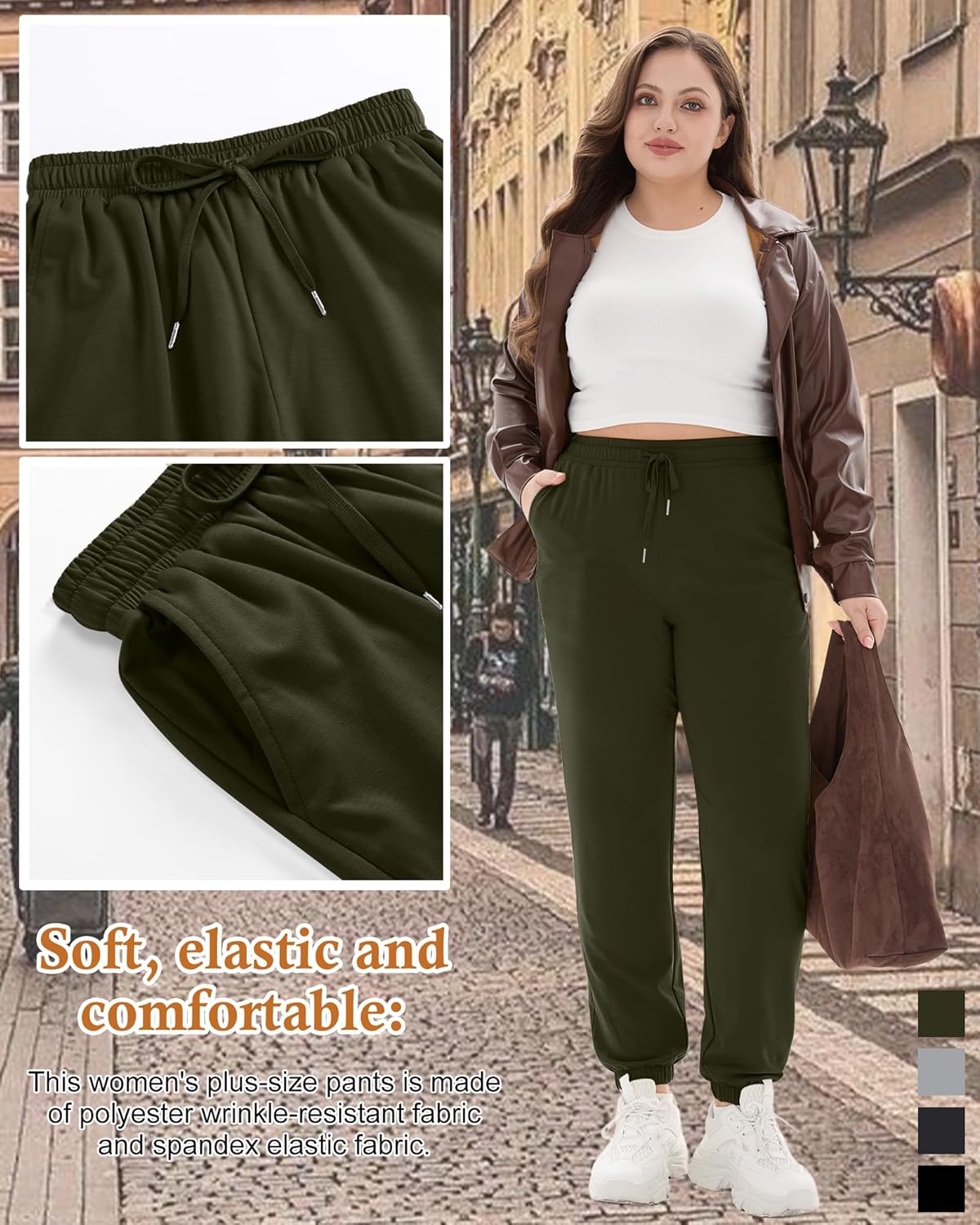 4 Pack Women's Plus Size Sweatpants Drawstring Loose Fit Joggers Comfy Casual Athletic Yoga Pants with Pockets - Image 3
