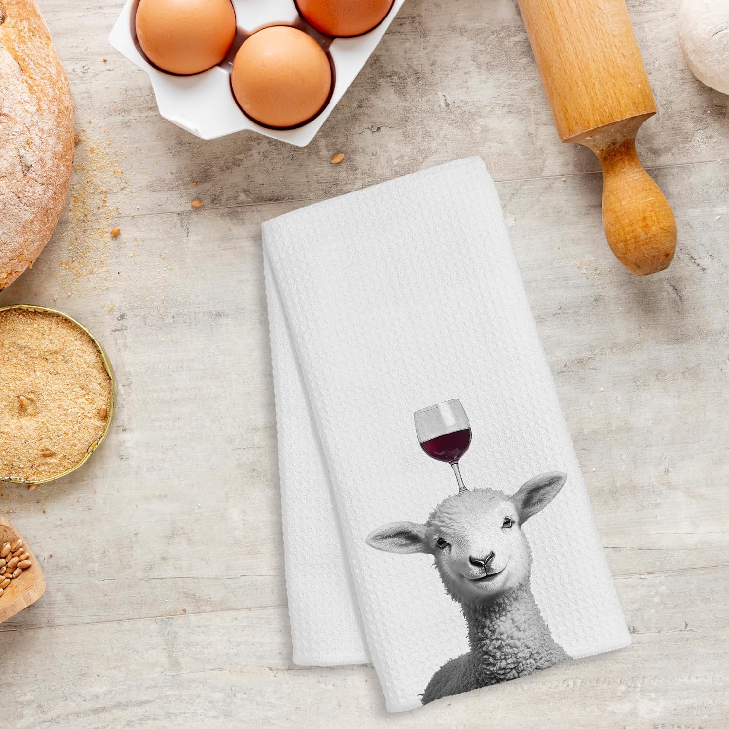 Funny Wine Sheep Kitchen Towels, Sheep Lovers Gifts, Animal Lover Gifts Decorative Dish Hand Tea Towels for Kitchen Home Bar Decor, Wine Sheeps Lover Gift, 16x24 Inch - Image 5