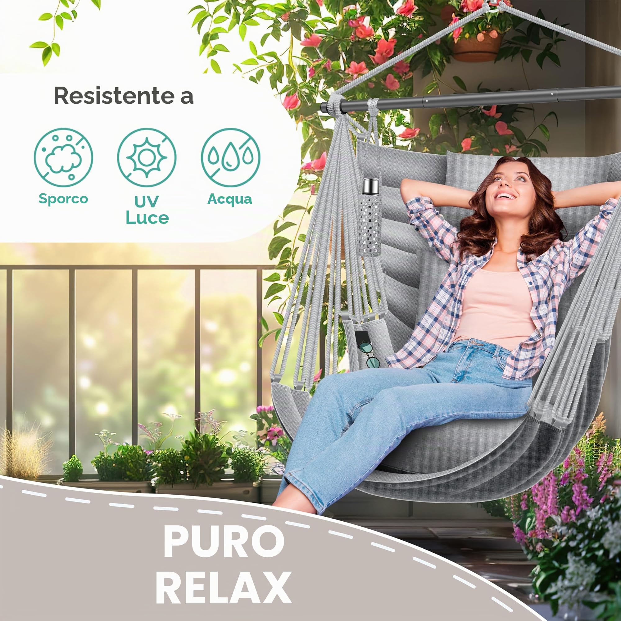 KESSER® Poltrona sospesa Haiti, portata 150 kg, girevole a 360°, altalena sospesa per interni ed esterni, resistente ai raggi UV e all'acqua, facile da pulire, include 2 cuscini, borsa per il
