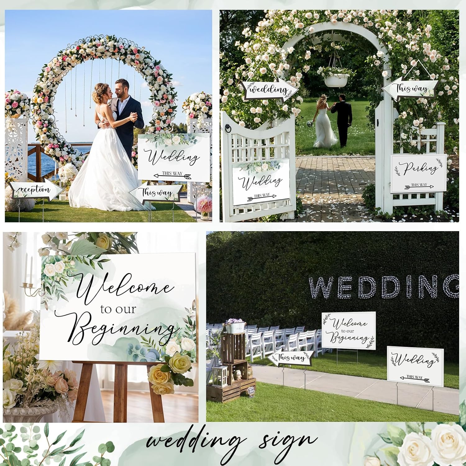 11Pcs Wedding Direction Arrow Signs, Welcome to Our Beginning Sign with H-Stakes 17×25 In, Double Sided Printed This Way Directional Ceremony Reception Parking Signs for Lawn/Yard Decorations