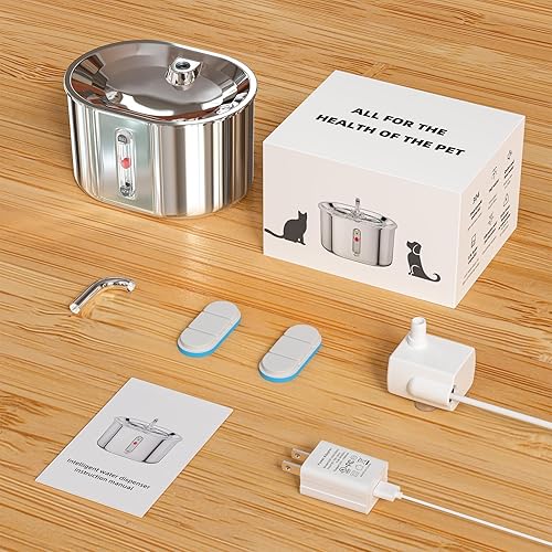 Miniatura 7 de Joric Fuente de agua para gatos de acero inoxidable, dispensador automático de agua para gatos de 2.5L85 onzas con nivel de agua, fuentes de agua