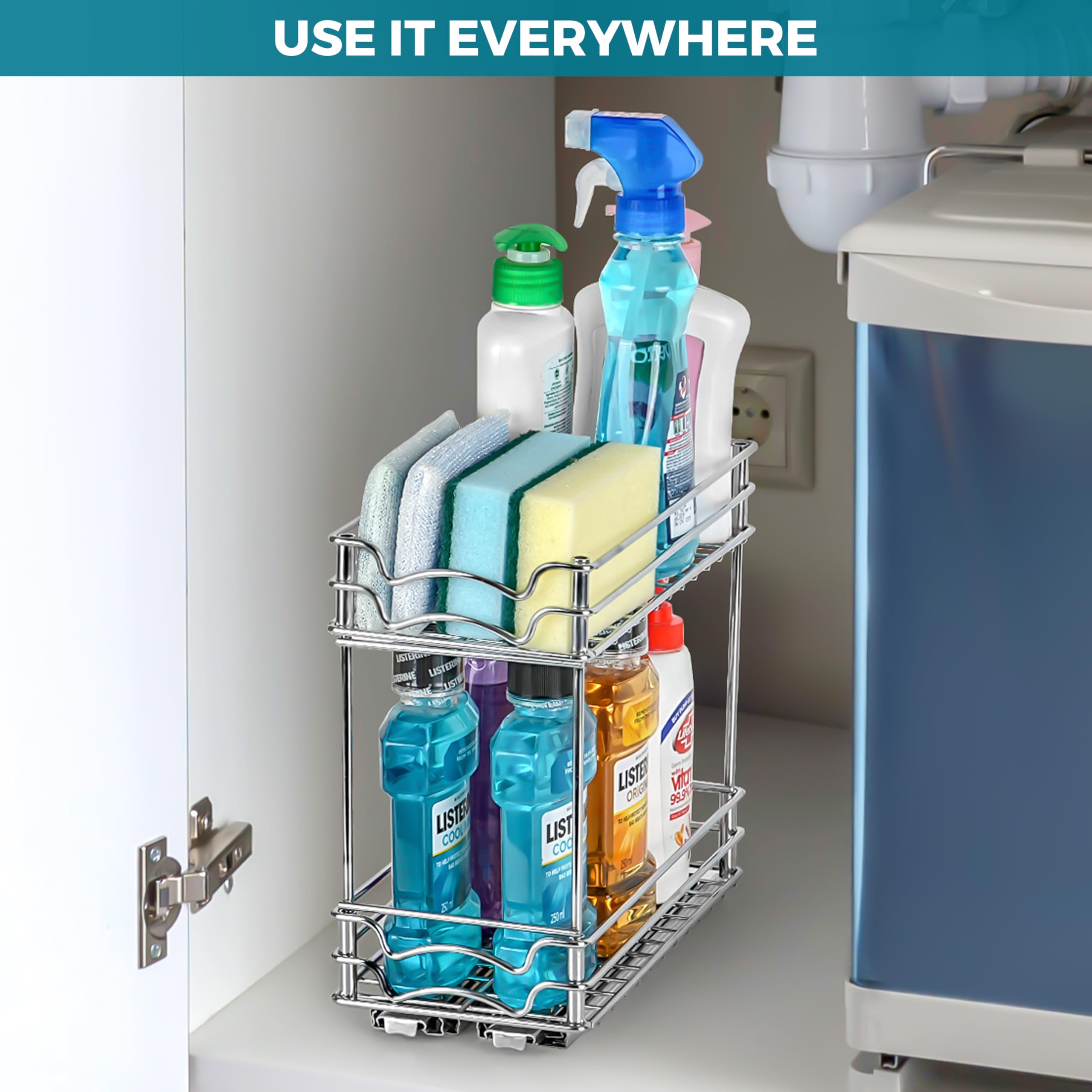 Winter Shore Porta Spezie per Armadietti a 2 Livelli - Organizer Estraibile per Armadietti da Cucina - Scaffale Estraibile Verticale per Organizzare la Dispensa - Cassetti Estraibili