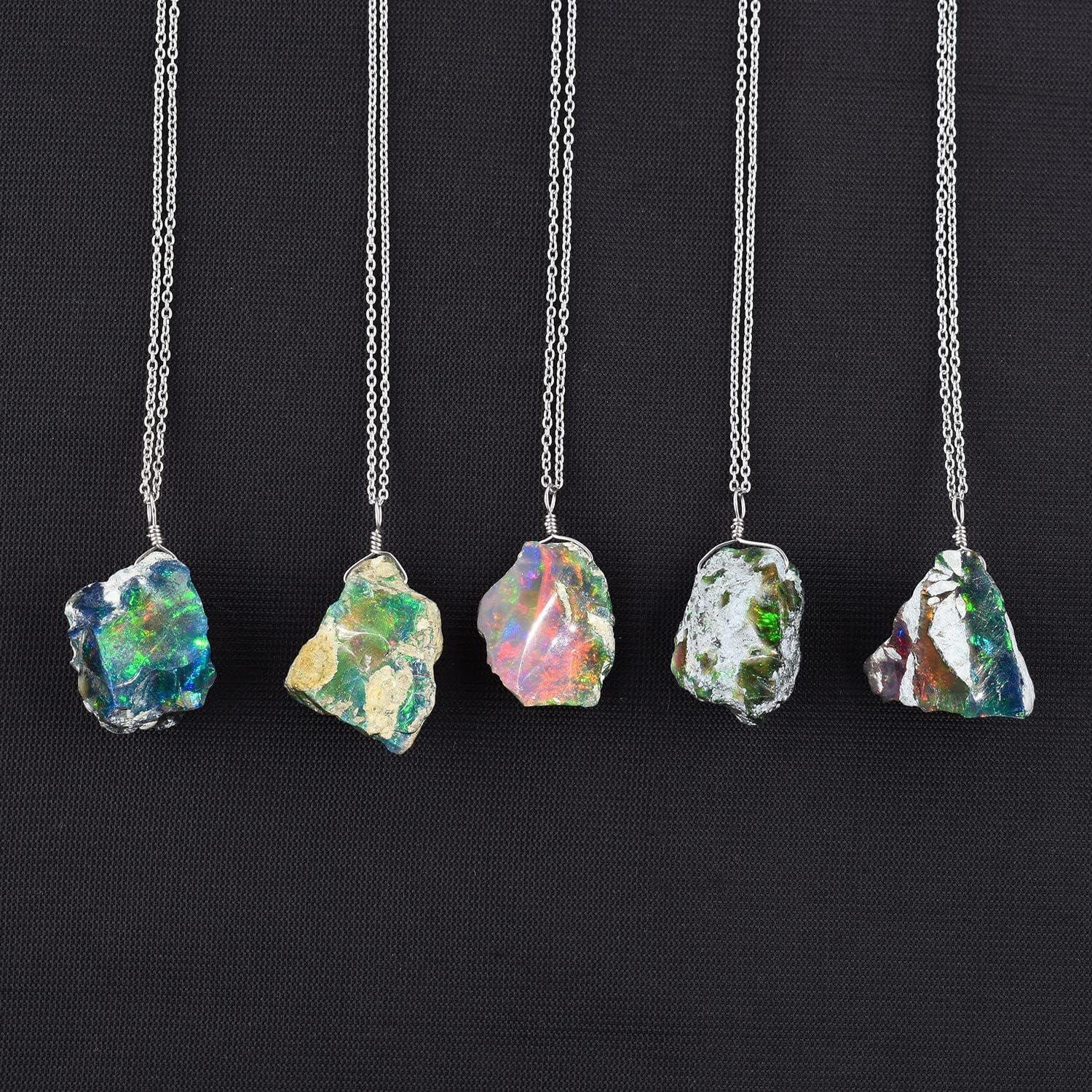 Opal Rough Stone Silver Dainty Necklace - Image 5