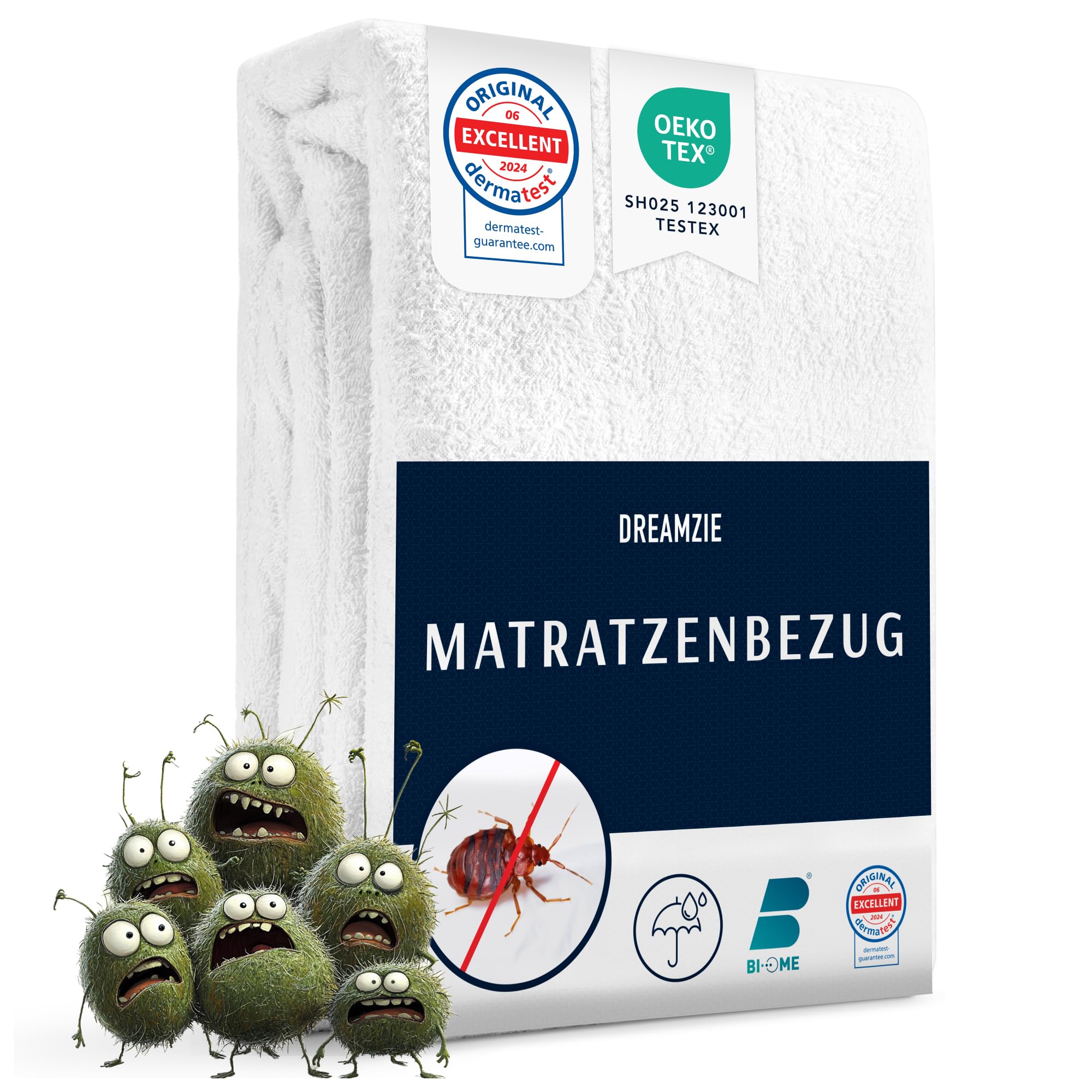 Dreamzie Matratzenbezug gegen Milben und Bettwanzen - Milbenbezug Matratzen Komplett mit Reißverschluss - Matratzenschoner für Allergiker - Wasserdicht, Bi-Ome und Öko-Tex