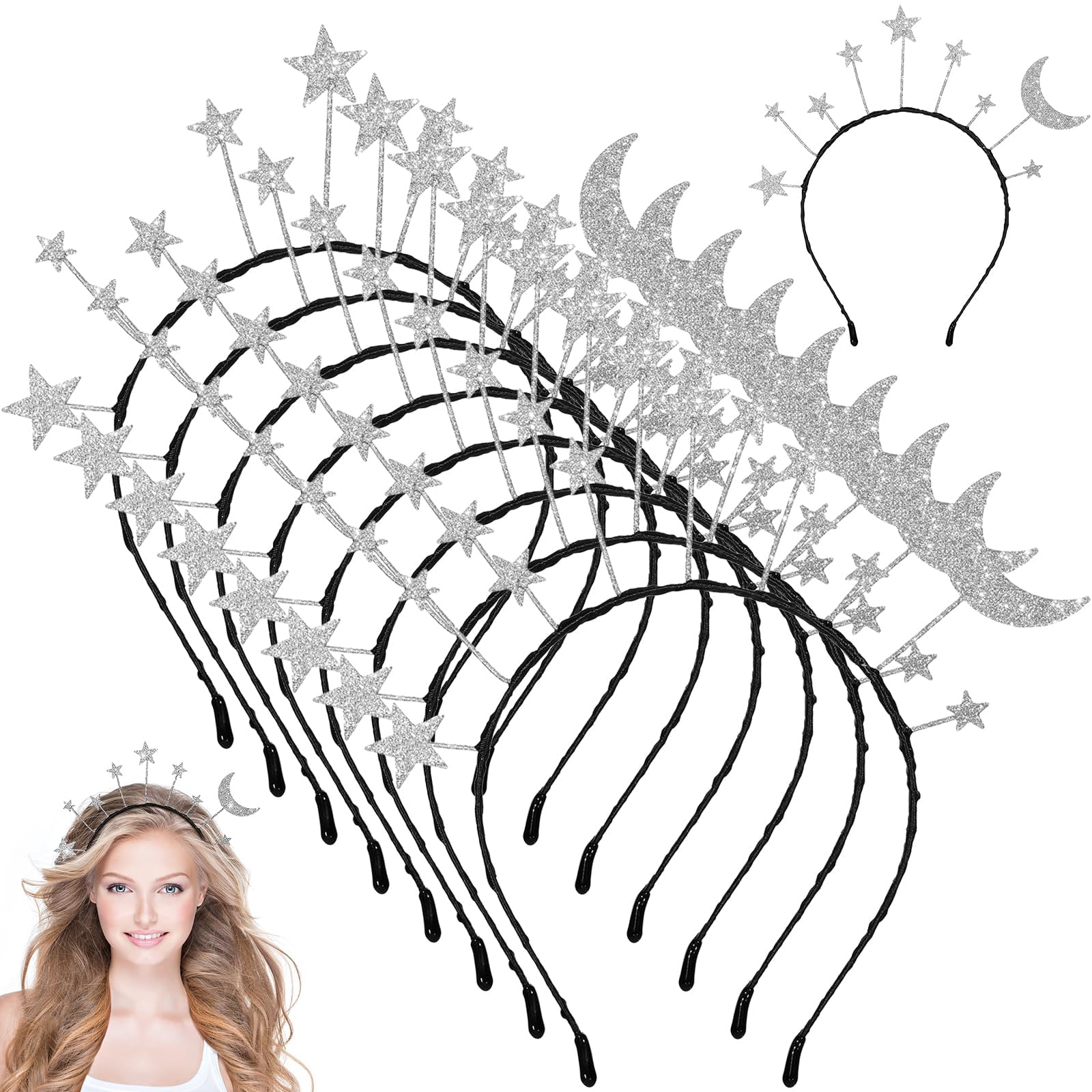 Photo 1 of Yinder Silver Star Moon Headbands - 8 Pcs